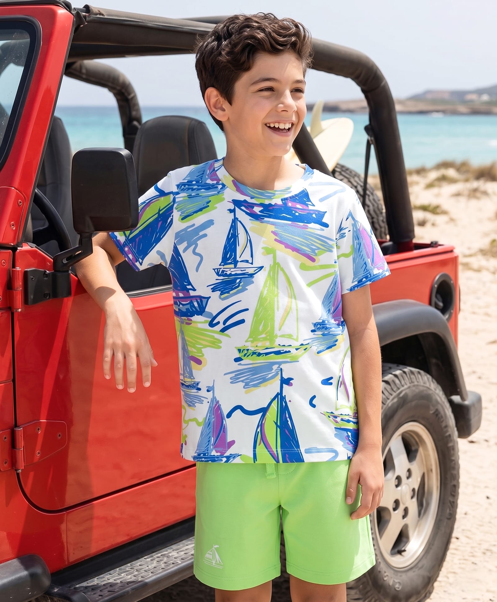 OLLINGTON ST. Half Sleeves T-Shirt & Shorts Set With Boat Print - Multicolor-picture-13