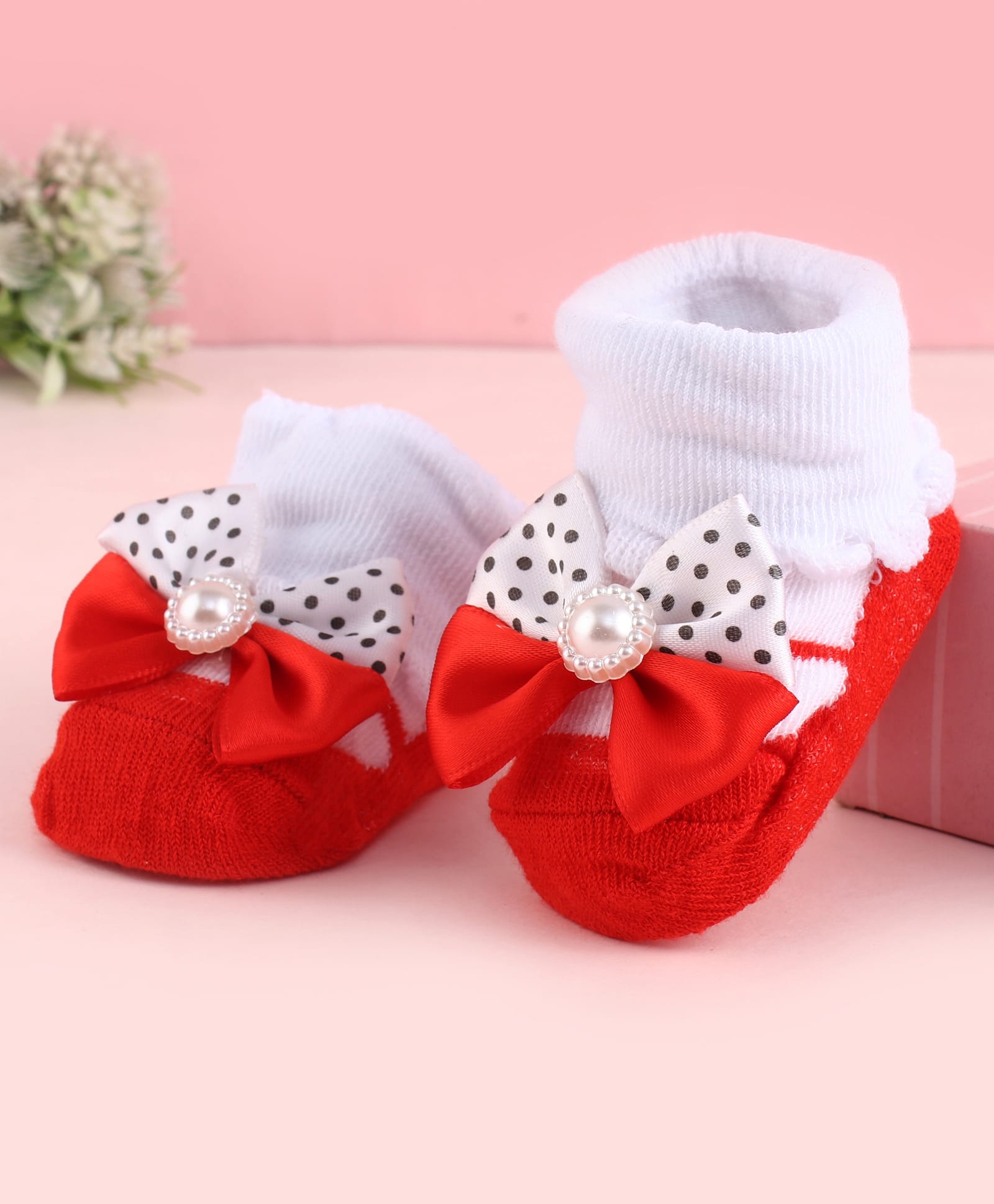 Cute Walk by Babyhug Fabric Socks Shoes With Large Bow Applique - Red-picture-22