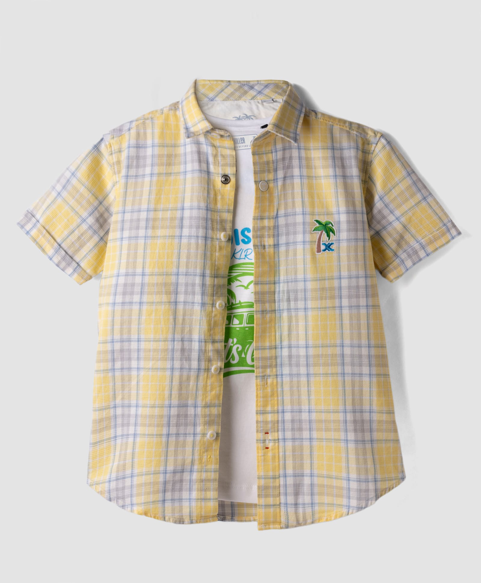 Junior Killer Cotton Woven Half Sleeves Checkered Shirt & Inner Tee - Yellow-picture-11