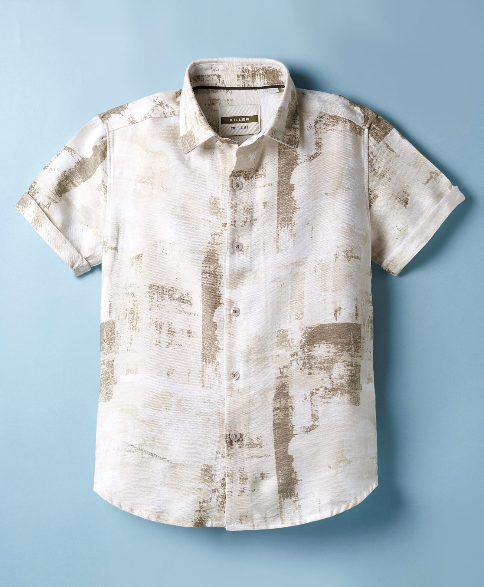 Junior Killer Linen Woven Printed Shirt Half Sleeves Beige 3-4 Years-image-1