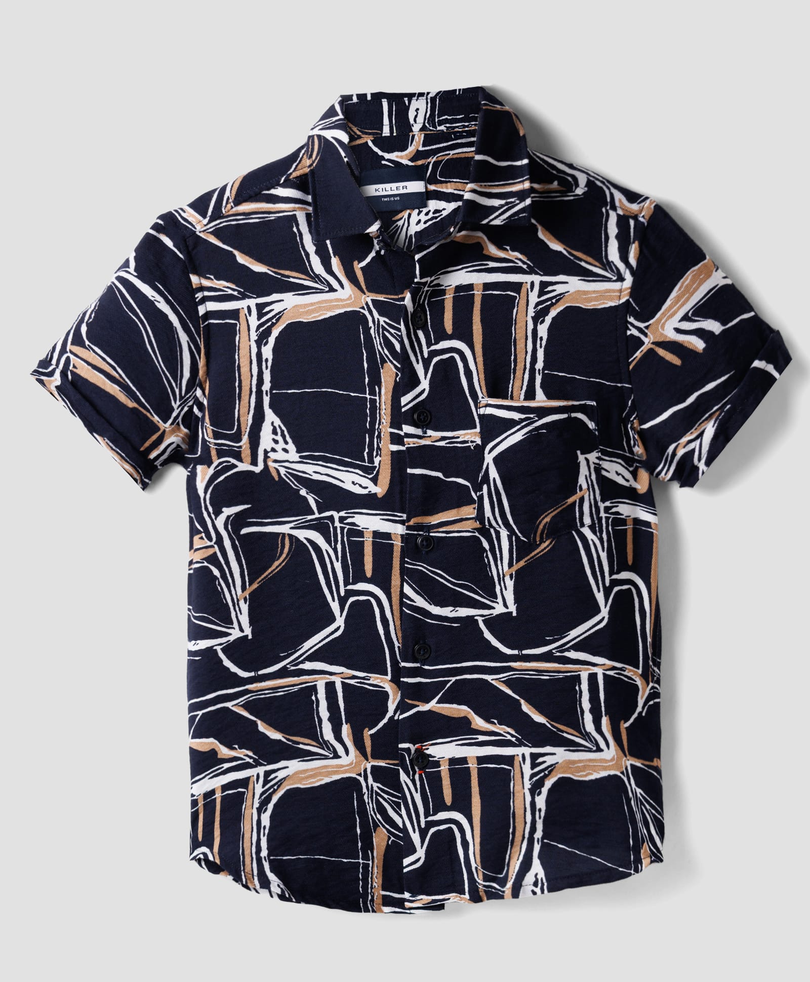 Junior Killer Woven Half Sleeves Abstract Printed Shirt - Navy Blue-picture-35