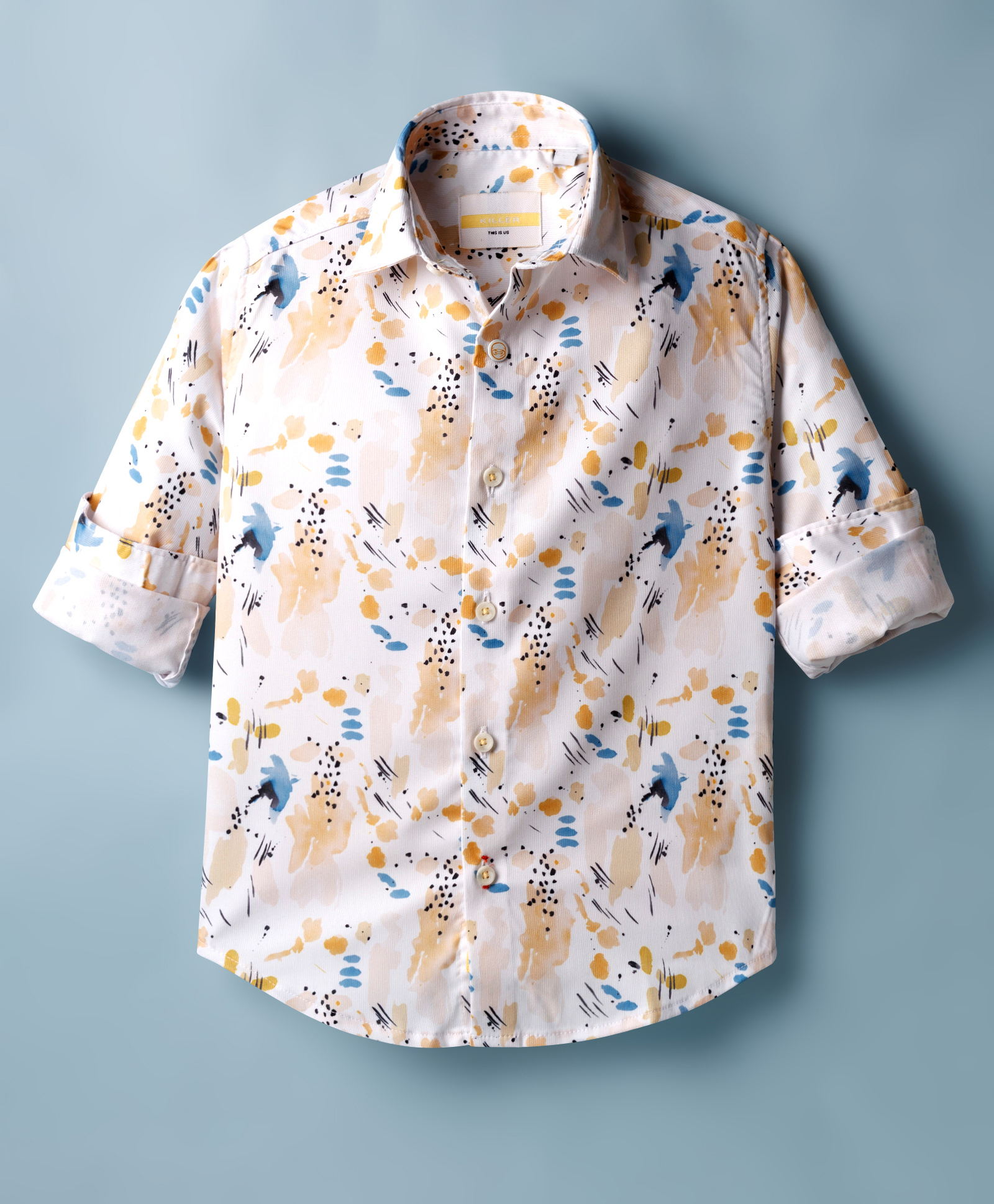 Junior Killer Cotton Spandex Woven Full Sleeves Abstract Printed Shirt - Yellow-picture-38