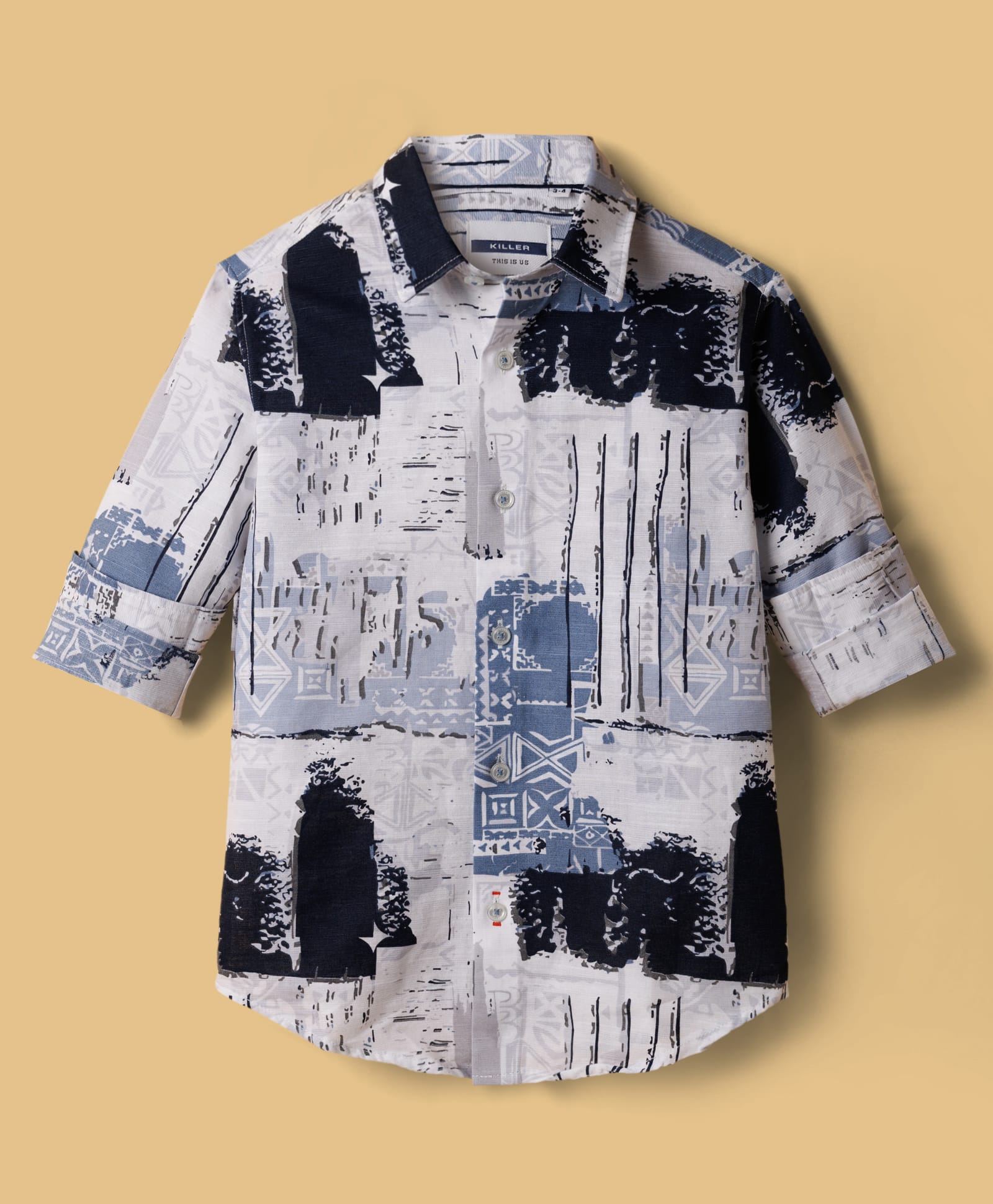 Junior Killer Cotton Woven Full Sleeves Abstract Printed Shirt - Navy Blue-picture-33