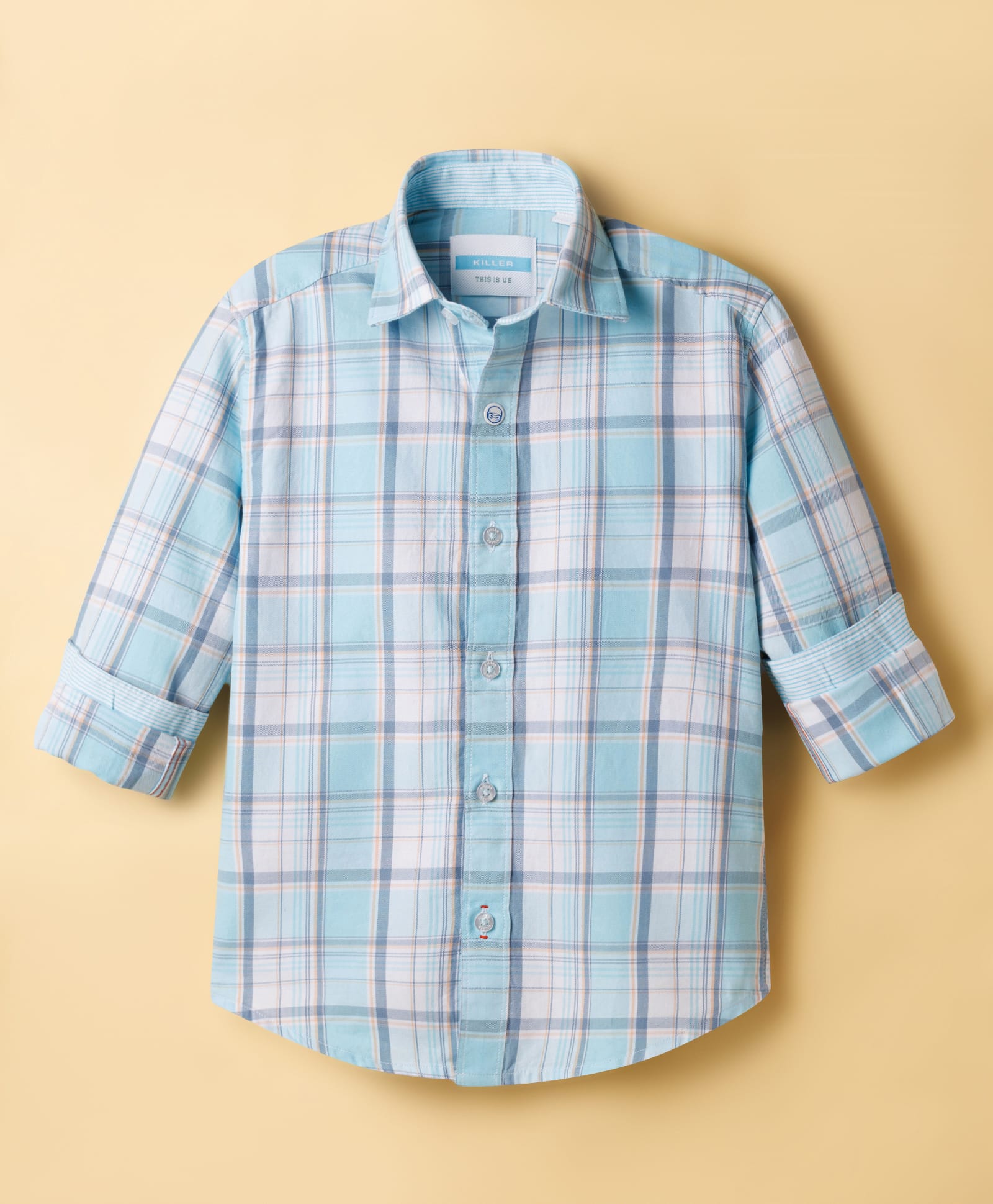 Junior Killer Cotton Woven Full Sleeves Checkered Shirt - Sky Blue-picture-37