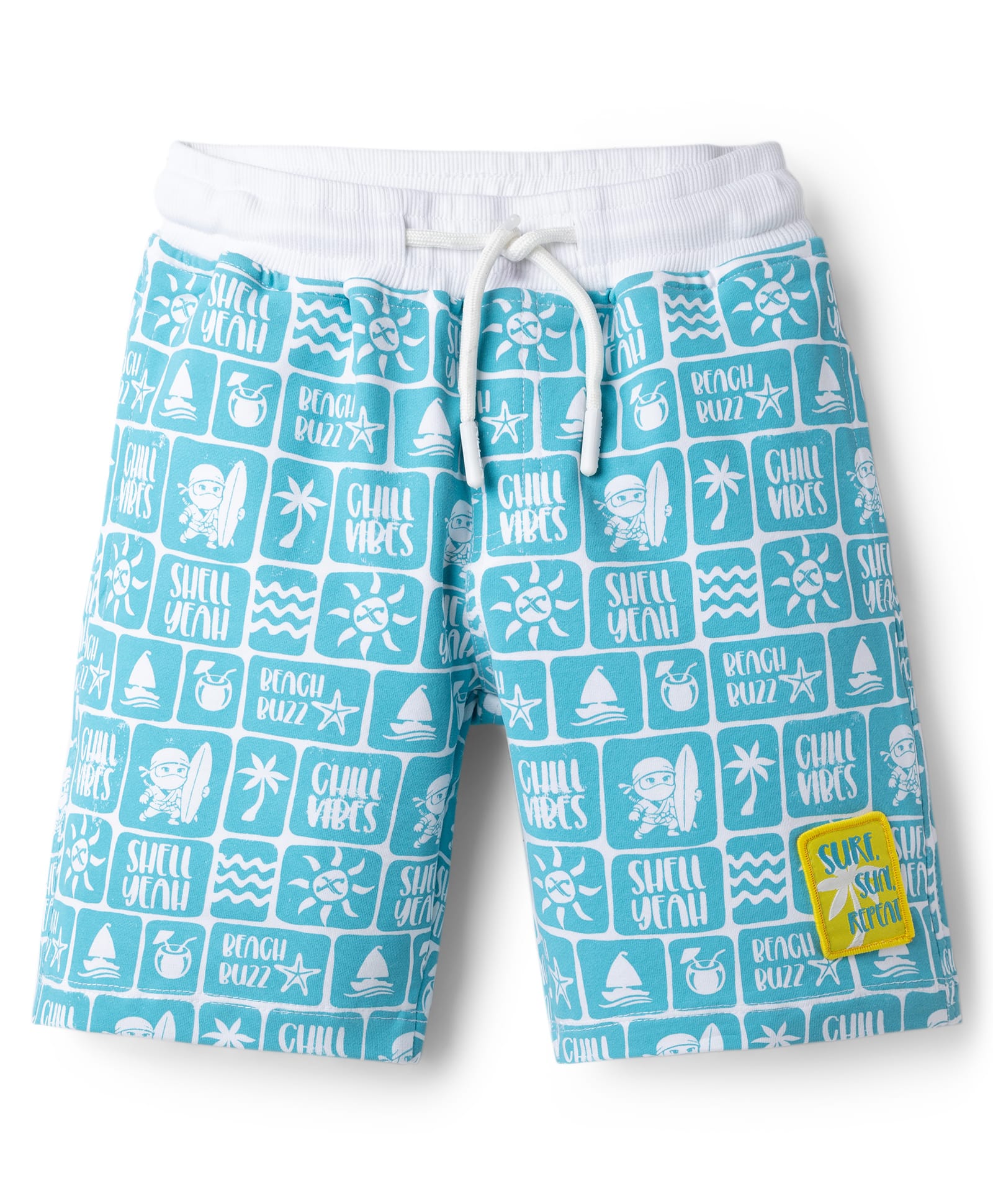 Junior Killer Cotton Elastane Woven Mid Thigh Beach Theme Printed Shorts - Light Blue-picture-16