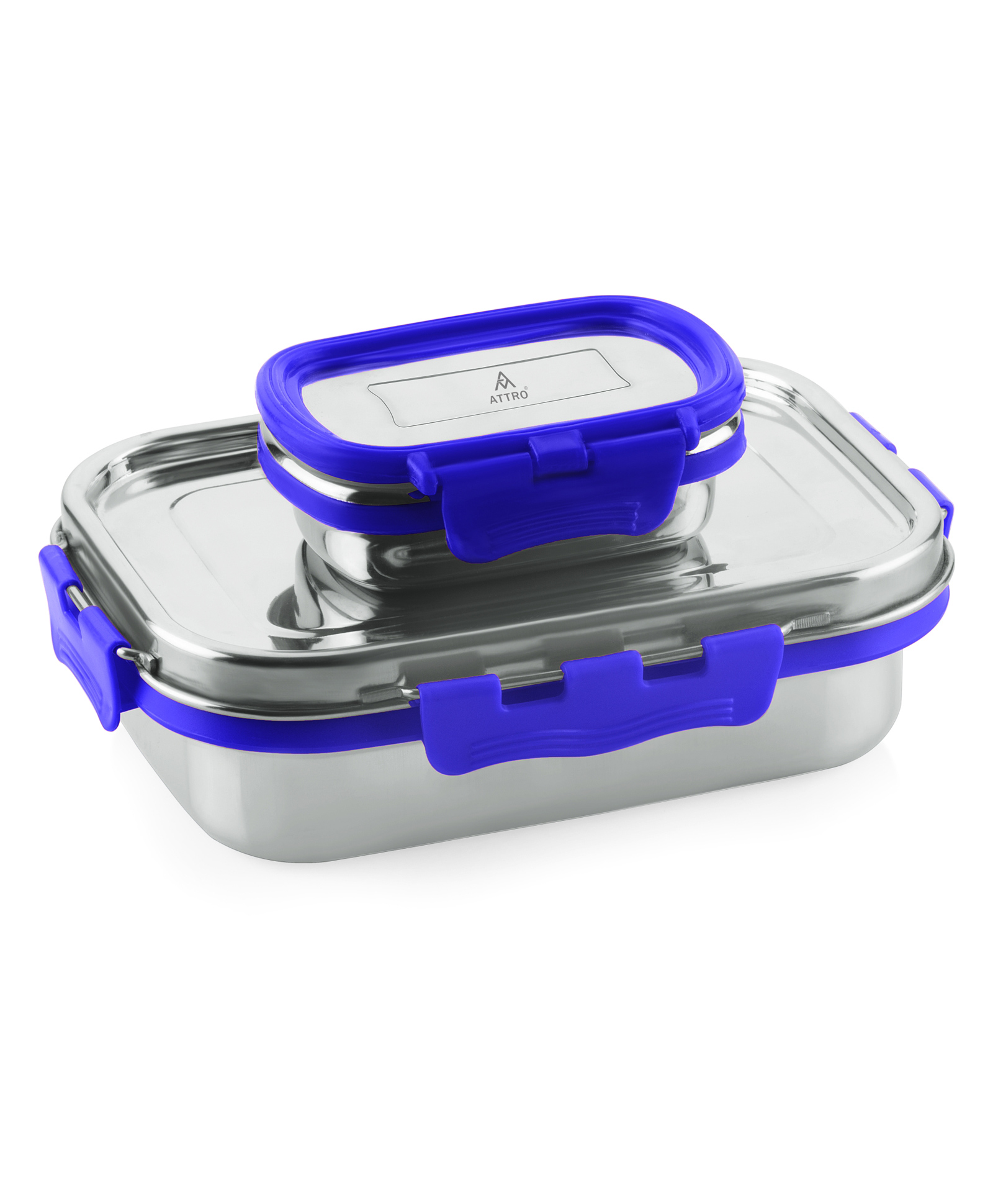 ATTRO Shine Medium Stainless Steel Lunch Box Set Airtight Meal Containers 2 Pieces 800 ml + 150 ml - Purple-picture-10