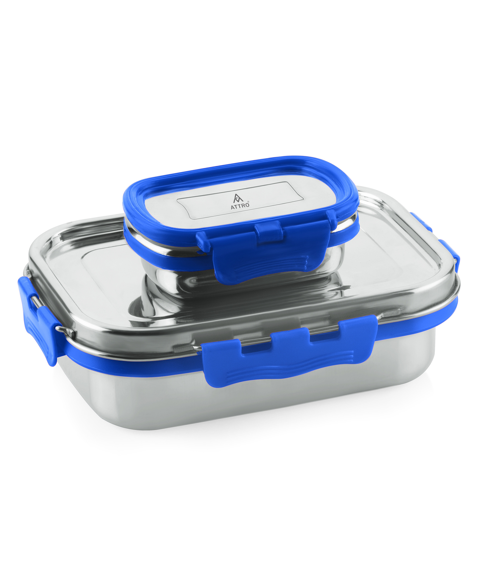 ATTRO Shine Medium Stainless Steel Lunch Box Set Airtight Meal Containers 2 Pieces 800 ml + 150 ml - Blue-picture-45