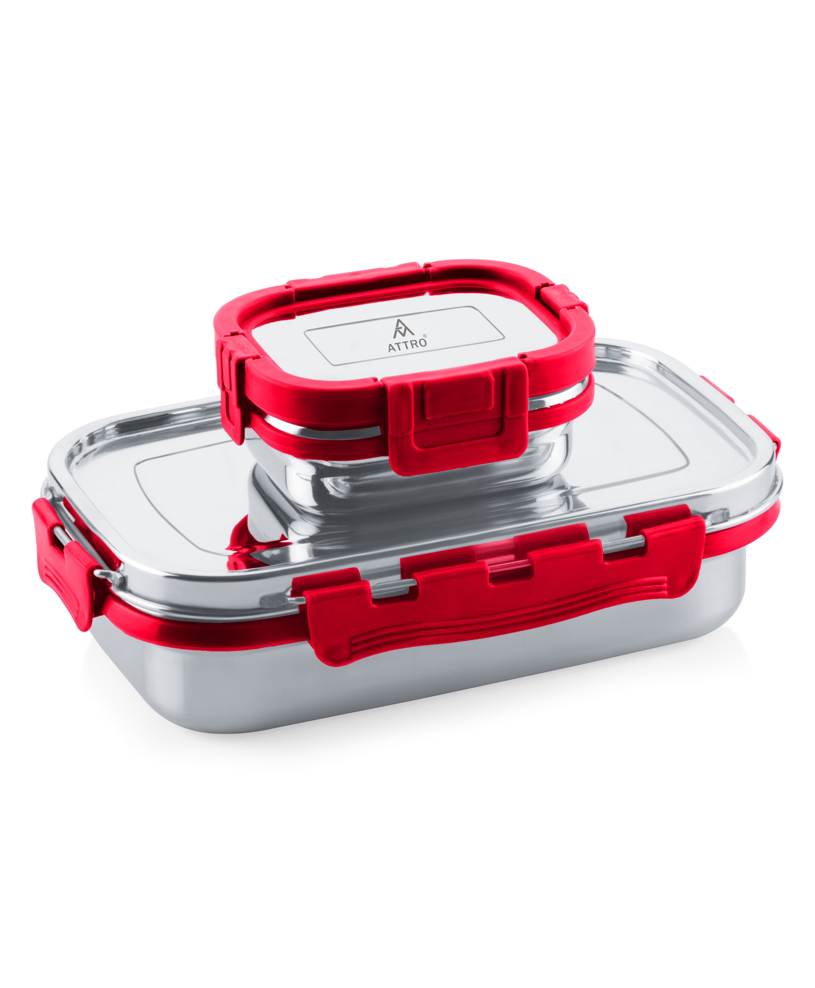 ATTRO Shine Big Stainless Steel Lunch Box Ideal for Kids, Office 2 Piece Set 900 ml + 200 ml - Red-picture-11