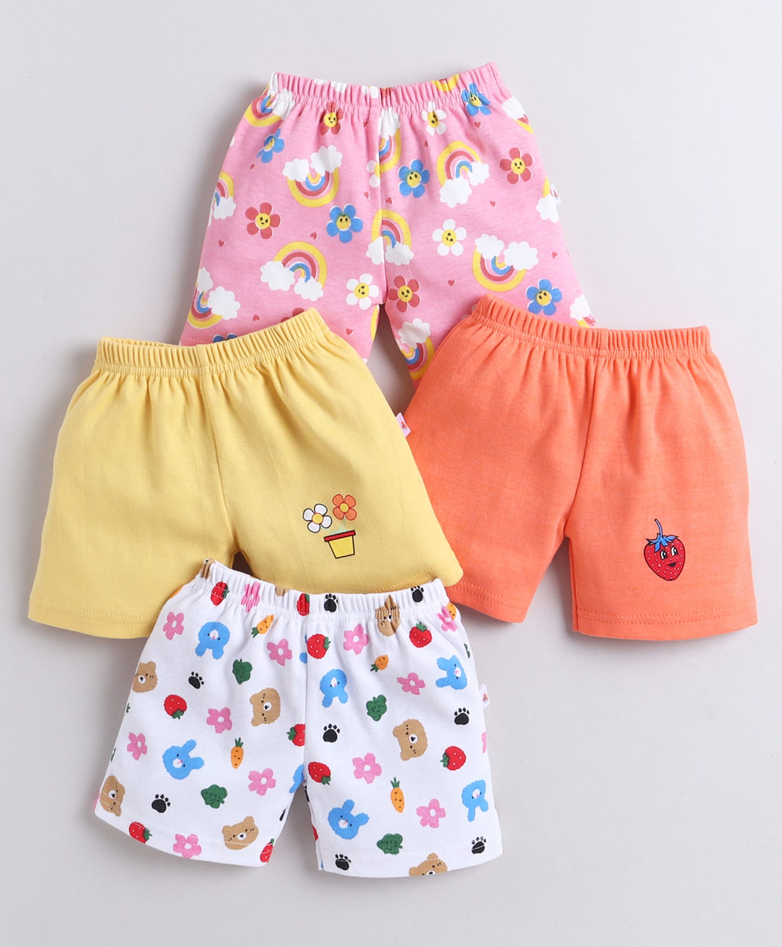 BUMZEE Cotton Knit Pack Of 4 Floral & Animal Printed Shorts - Orange & Yellow-image-40