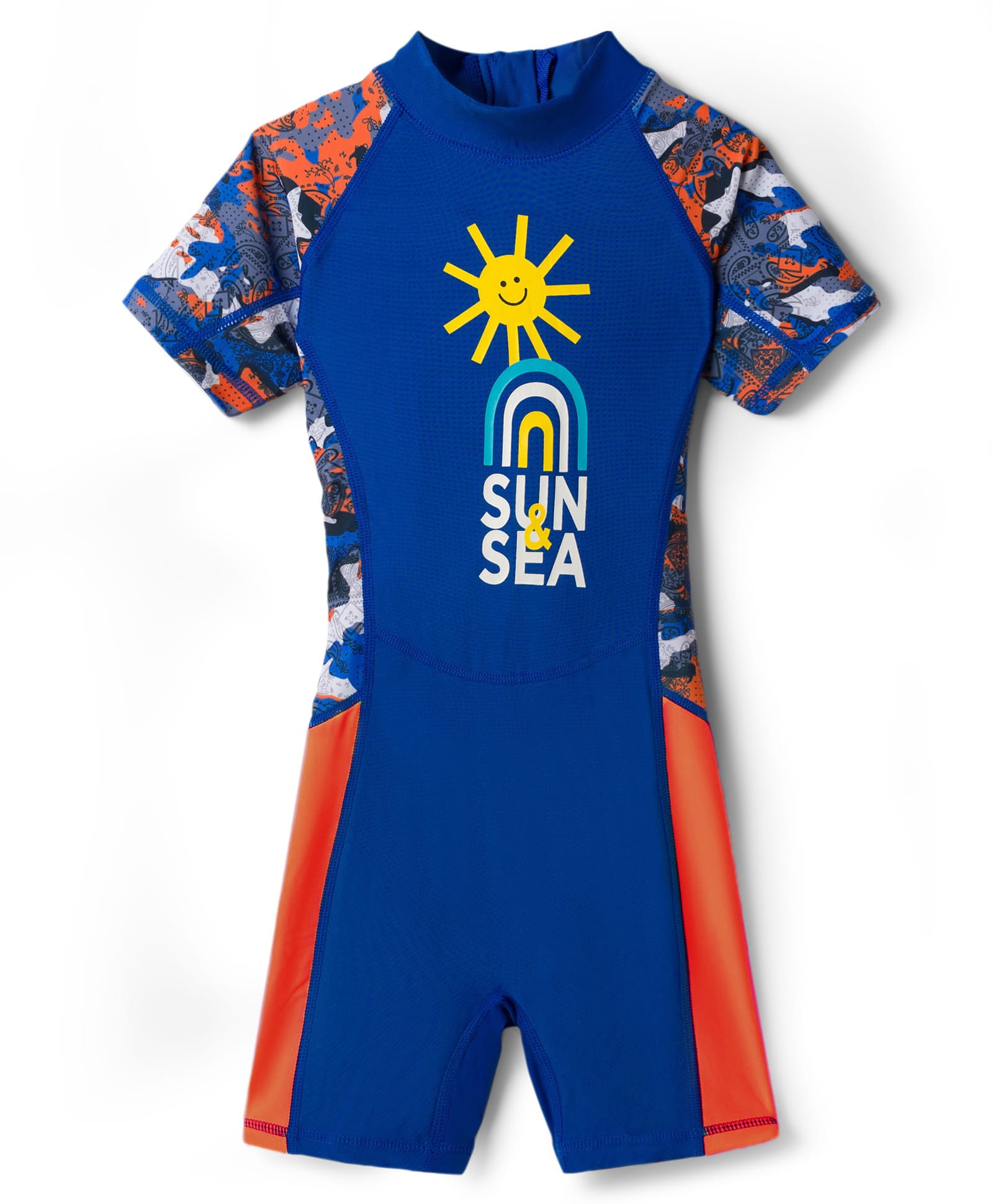Bosky Swimwear Raglan Half Sleeves Beach Theme Printed Legged Swimsuit - Blue-image-24