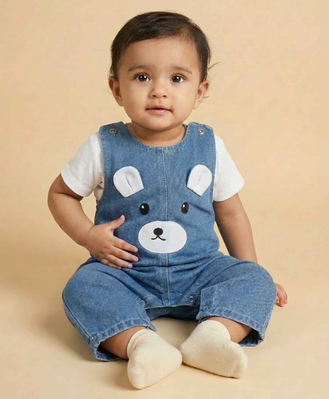 Biglilpeople Cotton Blend Woven Sleeveless Teddy Printed Dungaree - Blue-image-13