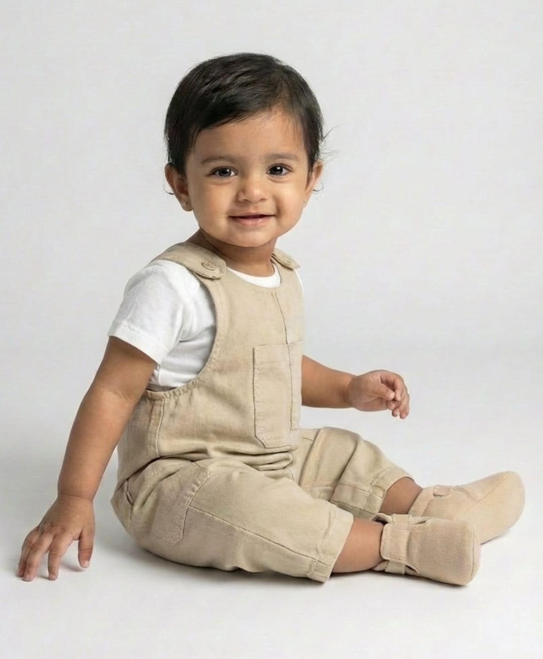 Biglilpeople Cotton Blend Woven Sleeveless Pocket Detailed Dungaree - Khaki-picture-29
