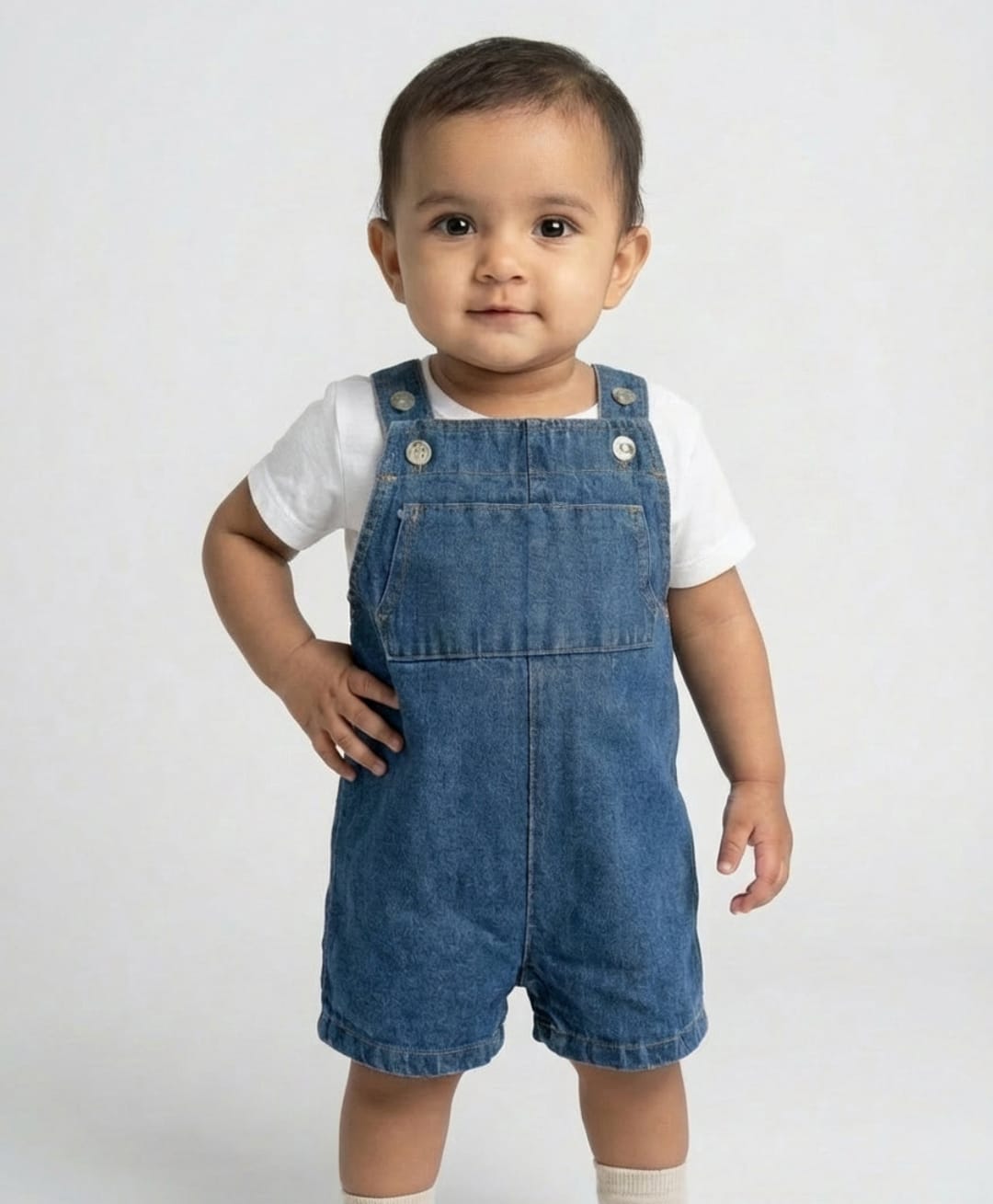 Biglilpeople Cotton Blend Woven Sleeveless Solid Dungaree - Navy Blue-image-5