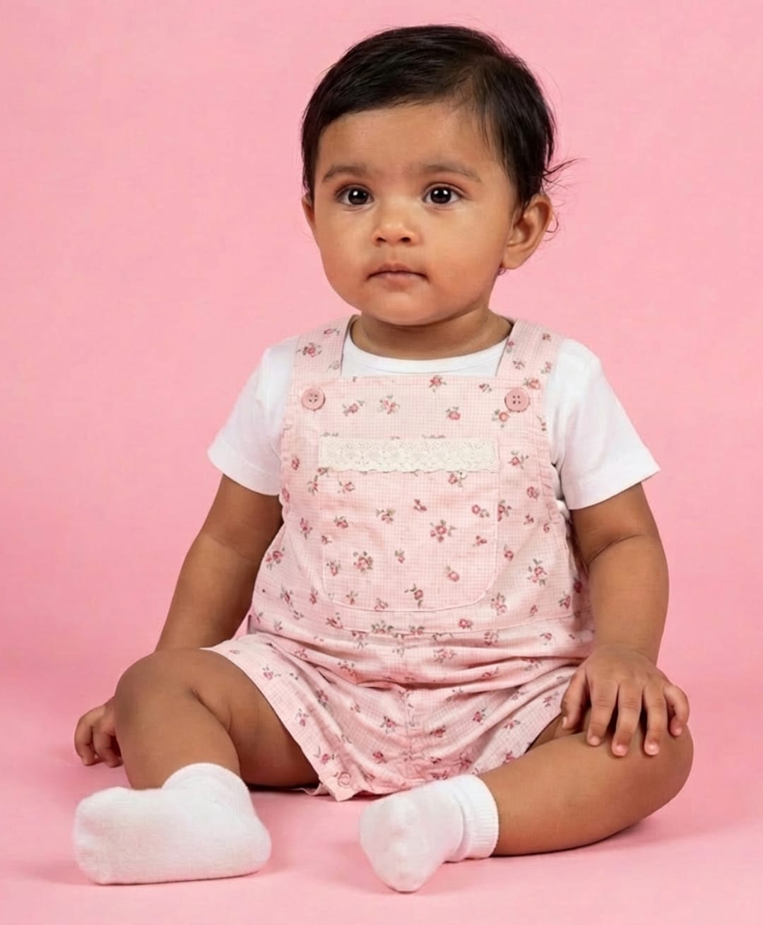Biglilpeople Cotton Blend Woven Sleeveless Floral Printed Dungaree - Pink-image-19