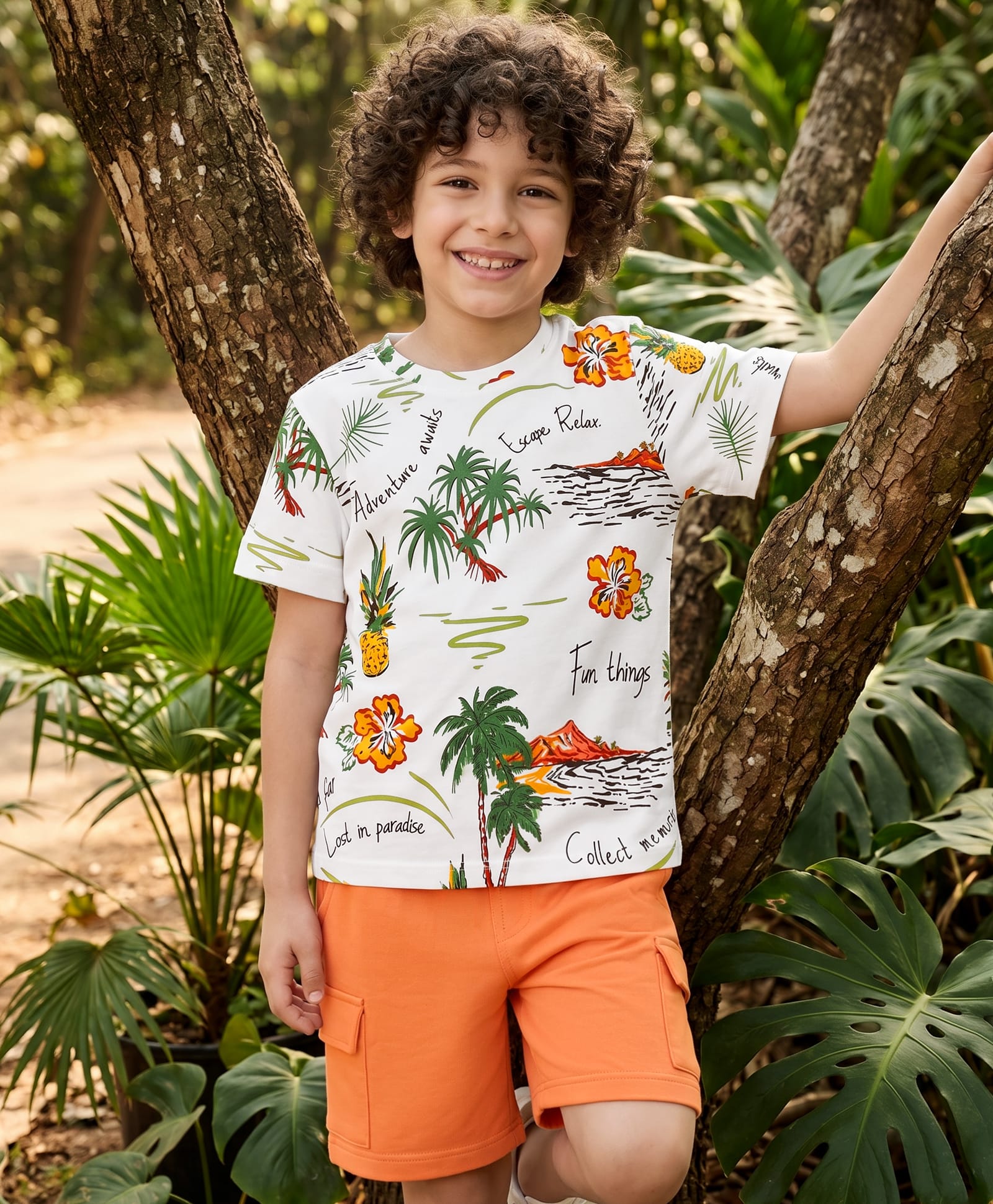 OLLINGTON ST. Half Sleeves T-Shirt & Shorts Set With Tropical Print - Multicolor-image-49