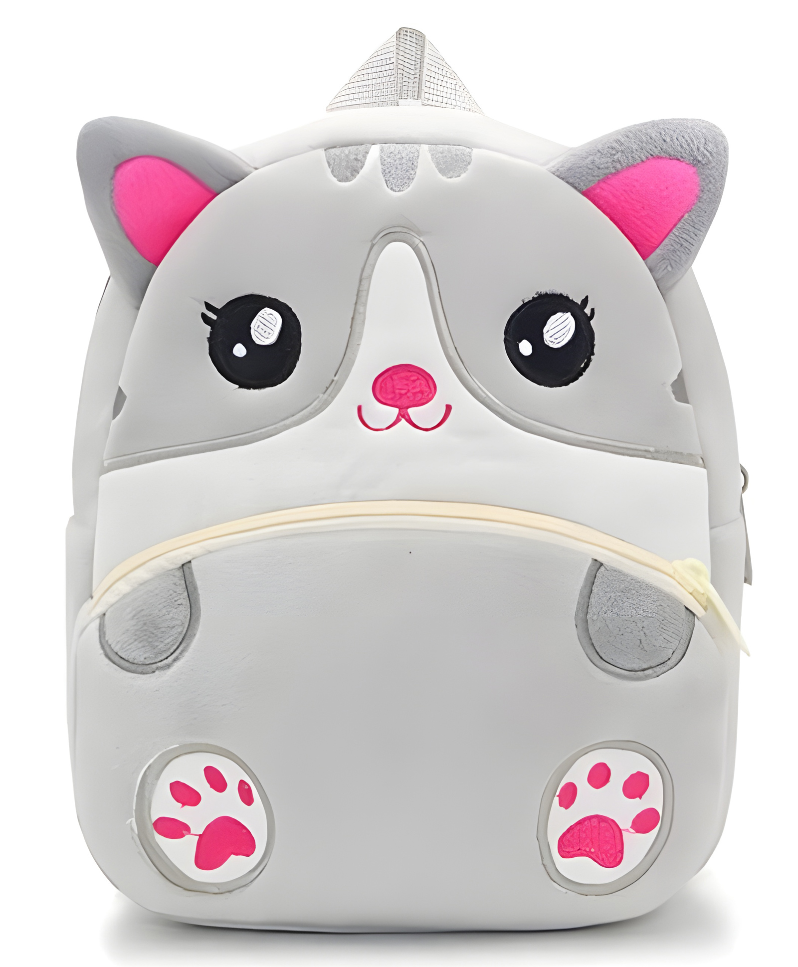 Delicado Height 14 Inches Premium Quality Soft design Cat Shape School Bag For Kids - Grey-image-29