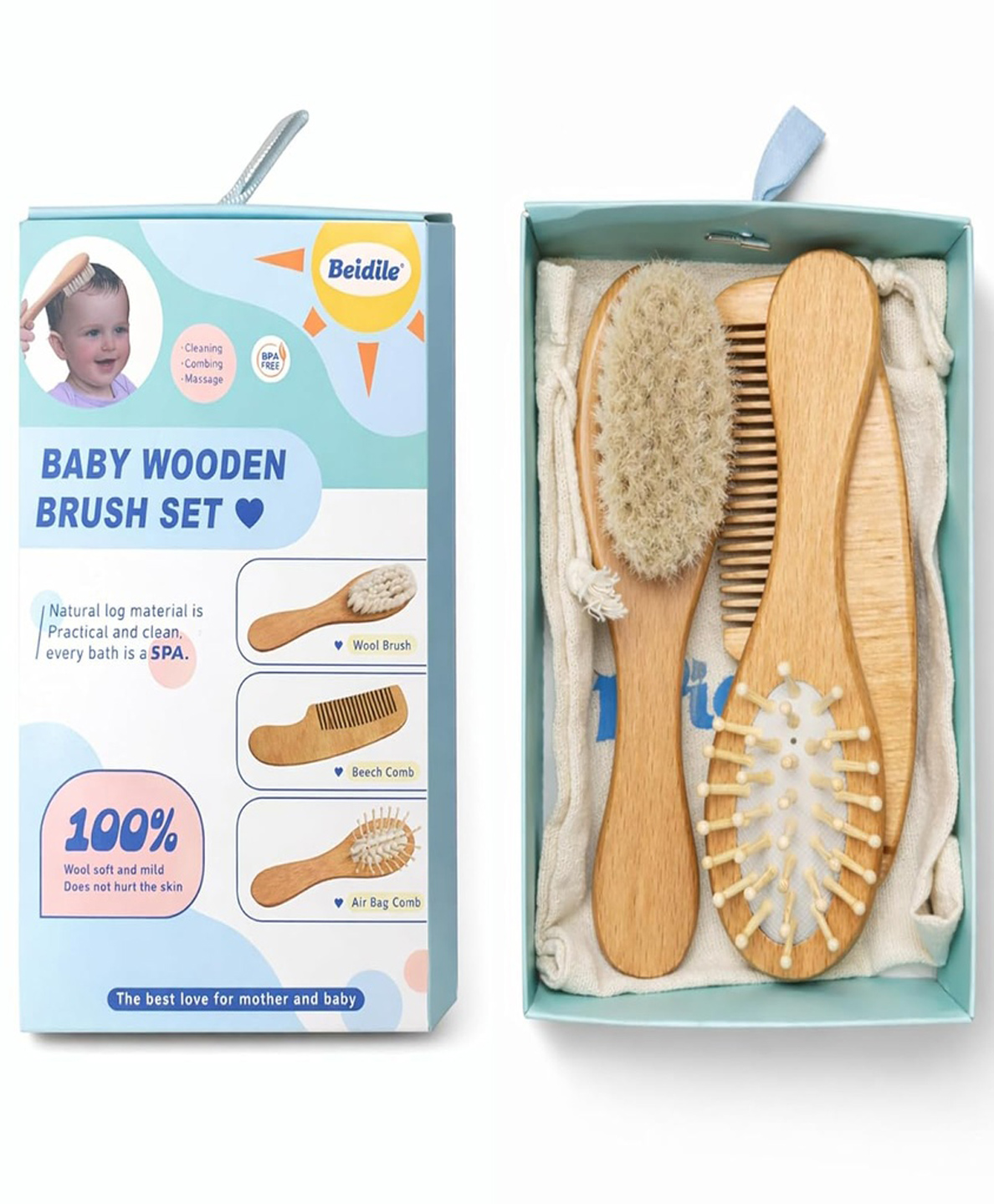 The Little Lookers Wooden Baby Grooming Kit (Hair Comb & Brush Set) (Natural Soft Bristles) (Eco Friendly Hair Care) (For Baby Boys & Girls) (Pack of 3)-picture-17