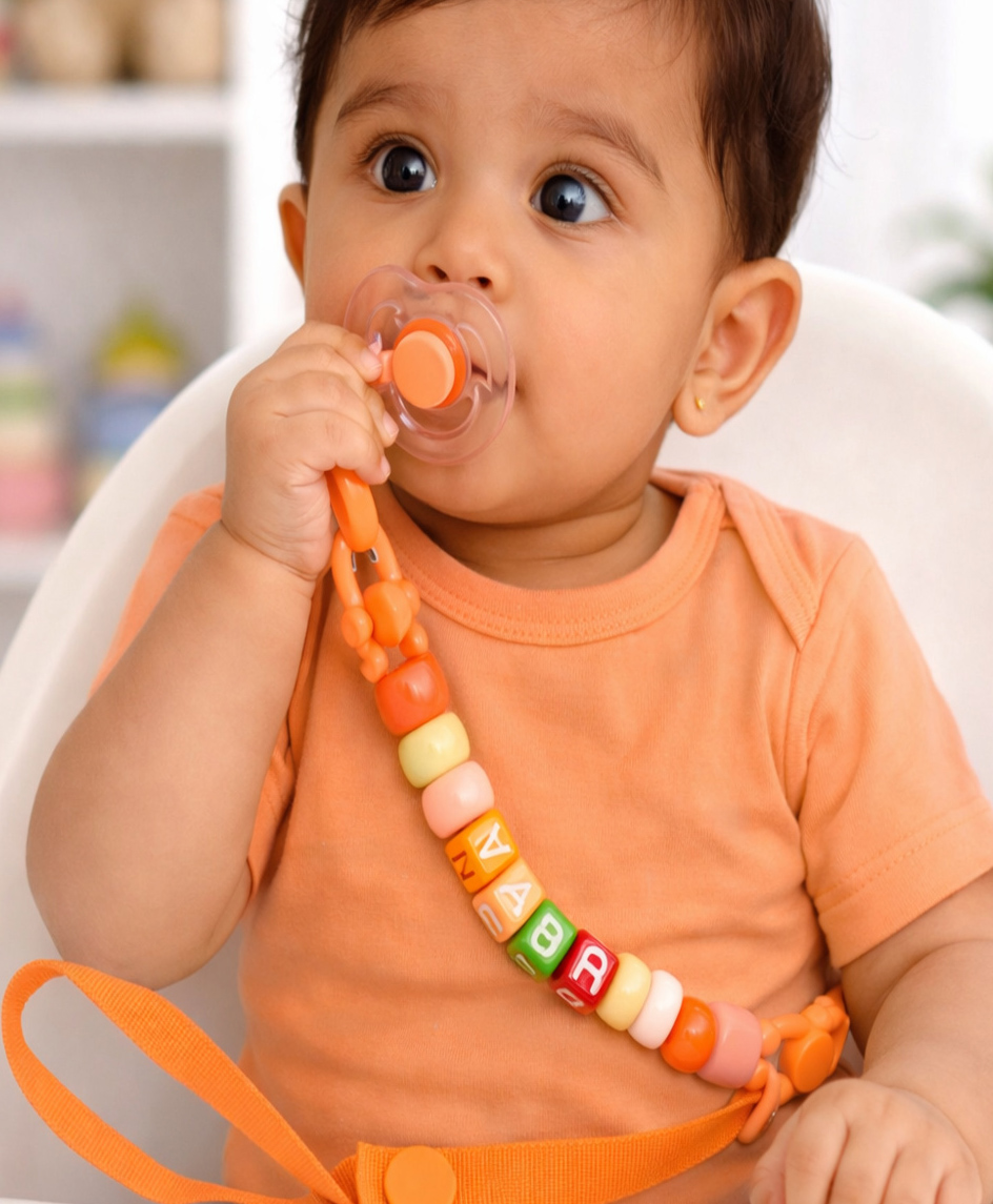 The little lookers Pacifier Clip (Secure Anti Drop Chain) (BPA Free & Soft Beads) (Fits Pacifiers & Teethers) (For Baby Boys & Girls) (Orange) (Pack of 1)-image-16