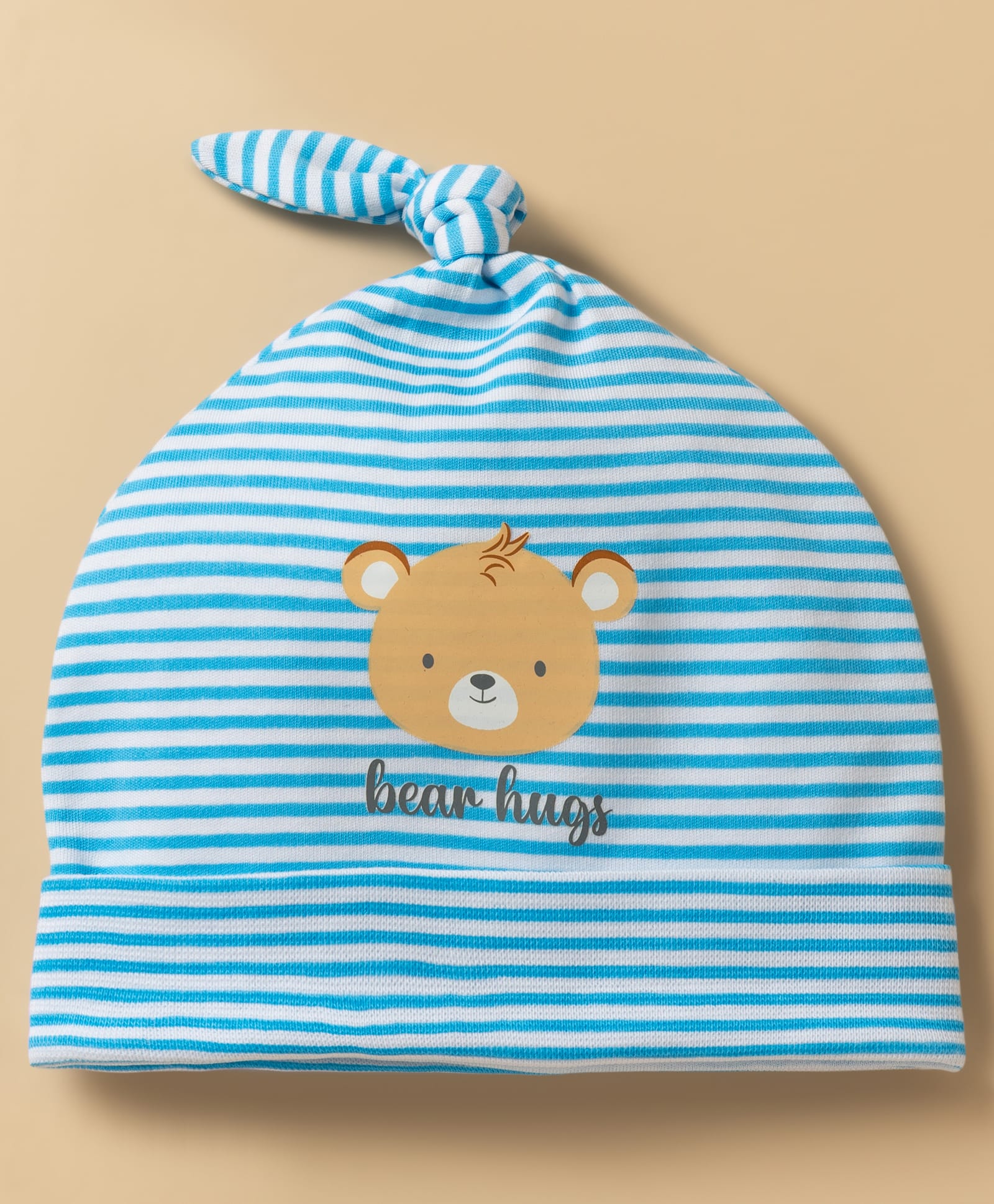 Babyhug 100% Cotton Knit Bear Printed & Striped Cap Light Blue - Diameter 8.5 cm-image-37