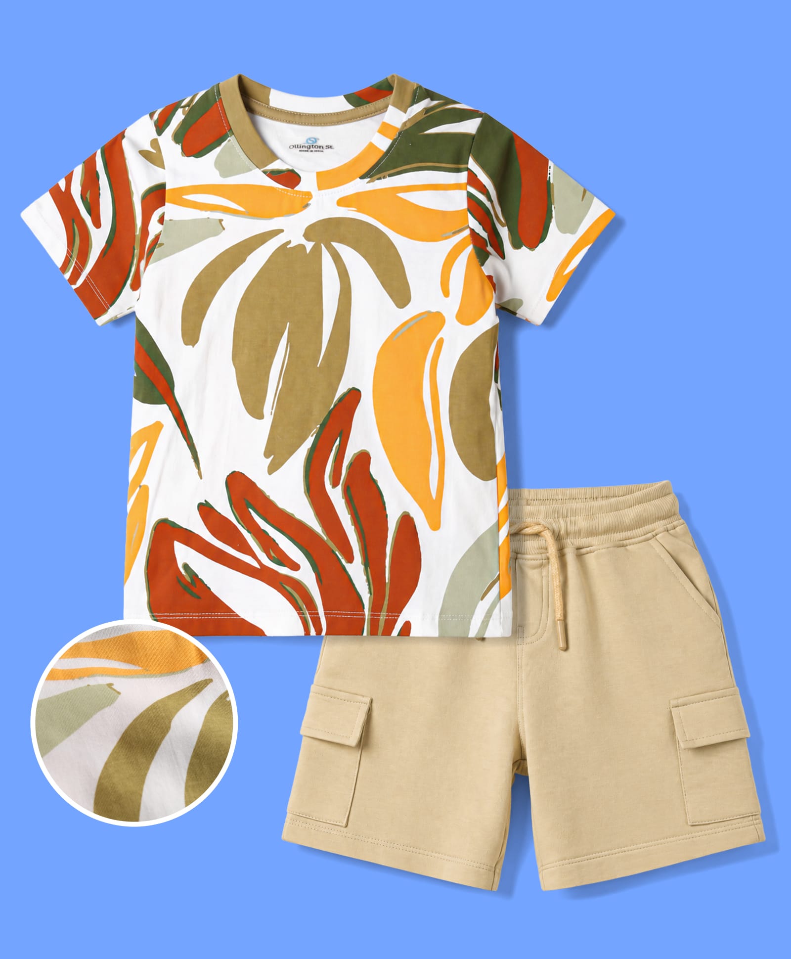 OLLINGTON ST. Half Sleeves T-Shirt & Shorts Set With Tropical Print - Multicolor-image-30