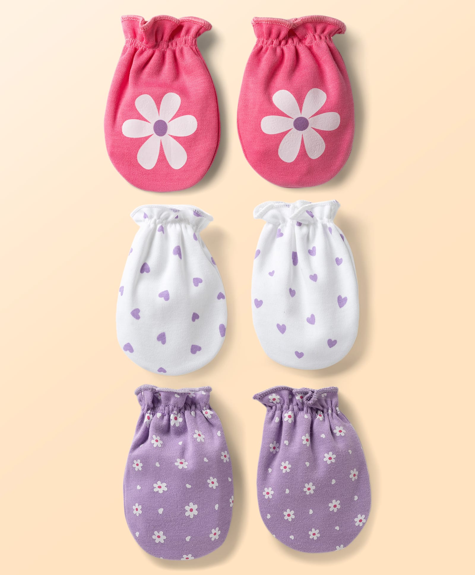 Babyhug 100% Cotton Knit Mittens with Floral & Heart Print Pack of 3 - Multicolor-picture-15