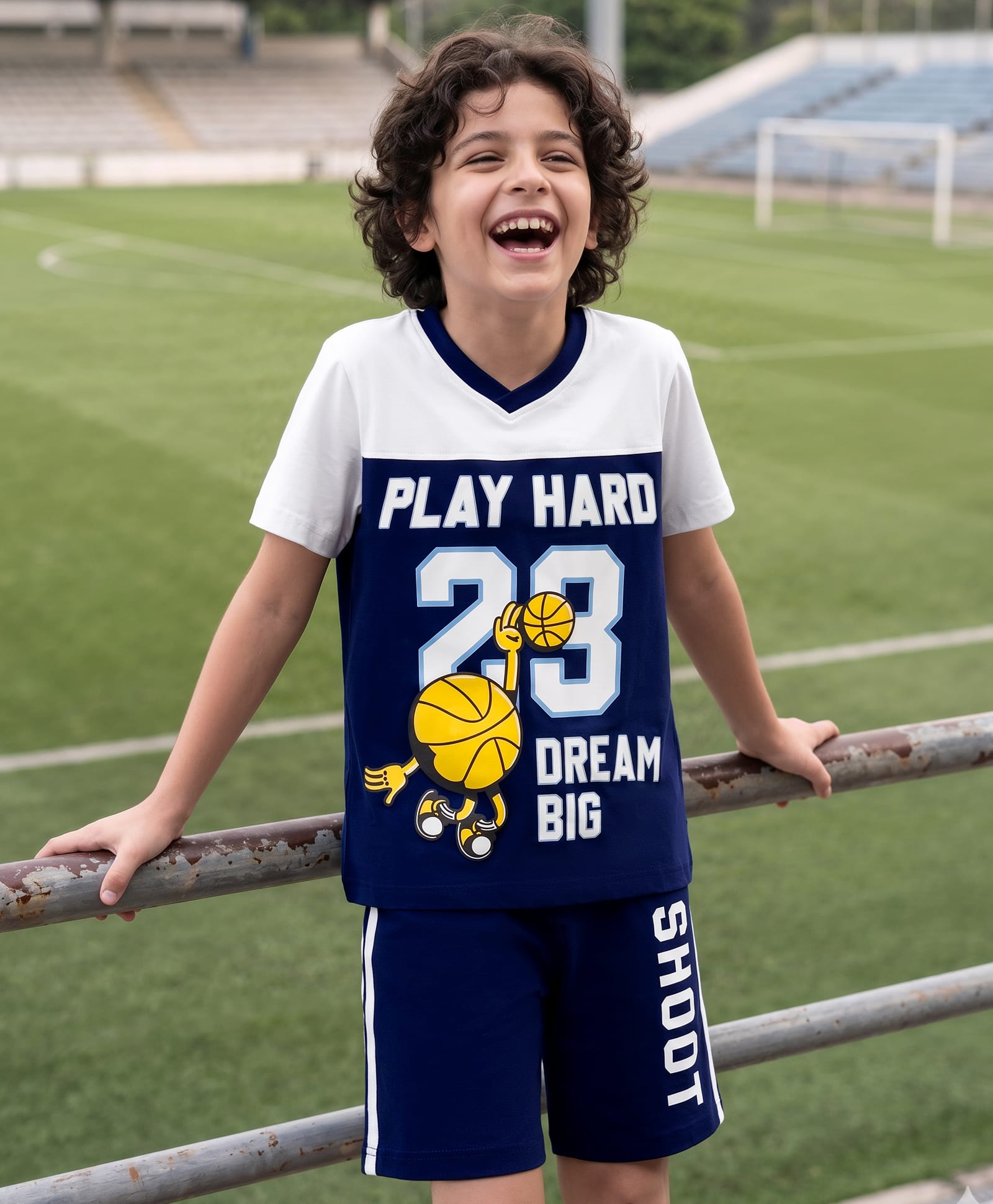 OLLINGTON ST. Half Sleeves T-Shirt & Shorts Set With Text Print - Multicolor-picture-27