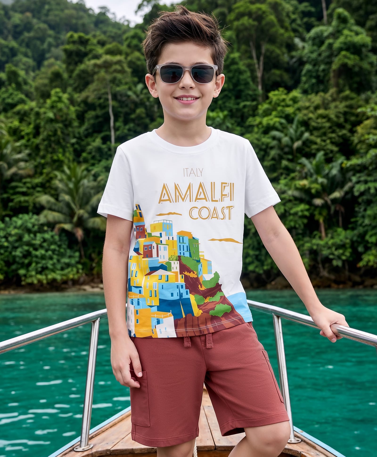 OLLINGTON ST. Half Sleeves T-Shirt & Shorts Set With Coastal Print - Multicolor-image-45