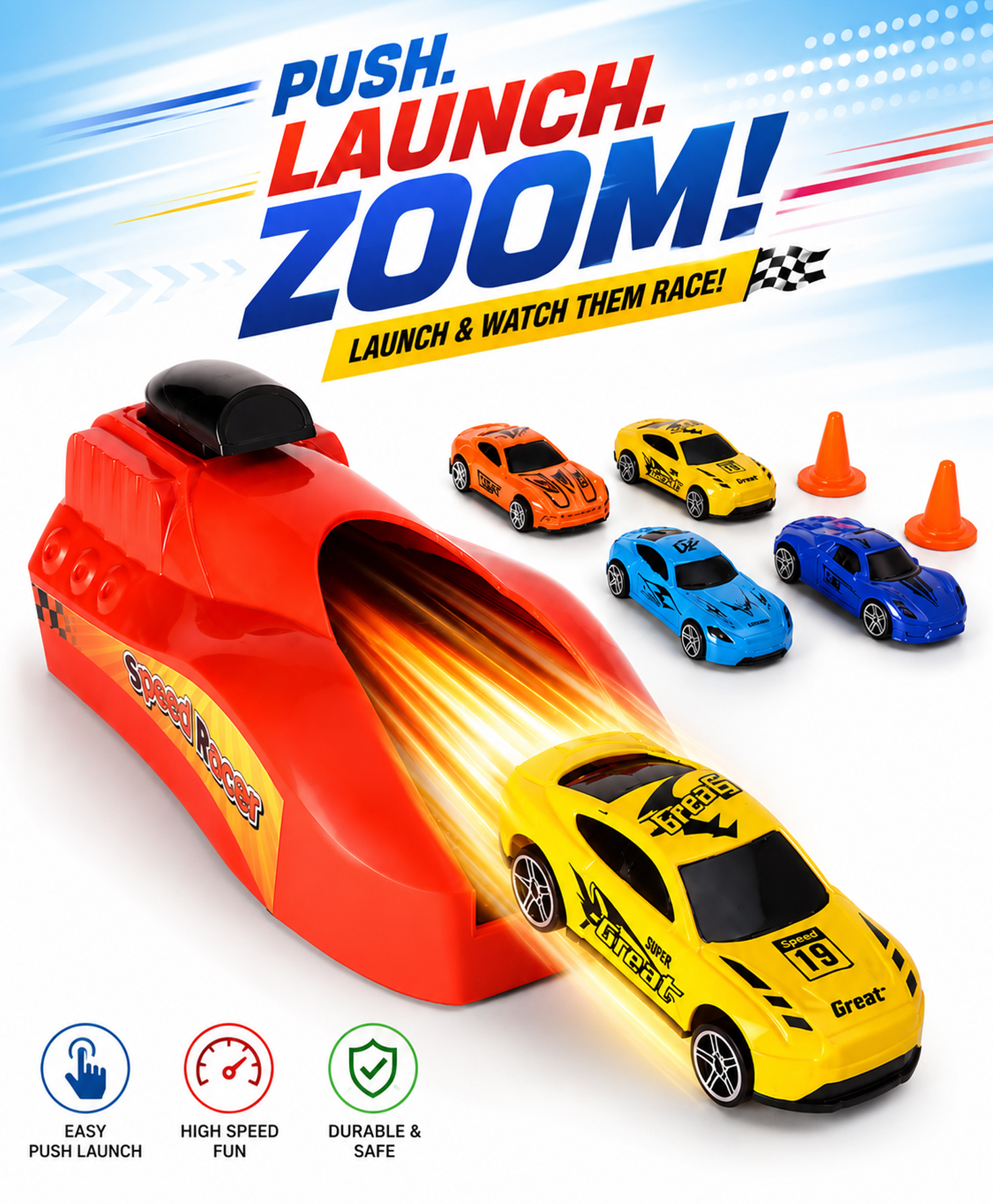 fab n funky Rapid Launcher Racing Car Play Set with 4 Metal Die-Cast Cars| High-Speed Car Launcher with Road Accessories|BIS Certified|Roll Playing| Story Telling| Ideal Gift for Adventure Loving Kids-picture-25