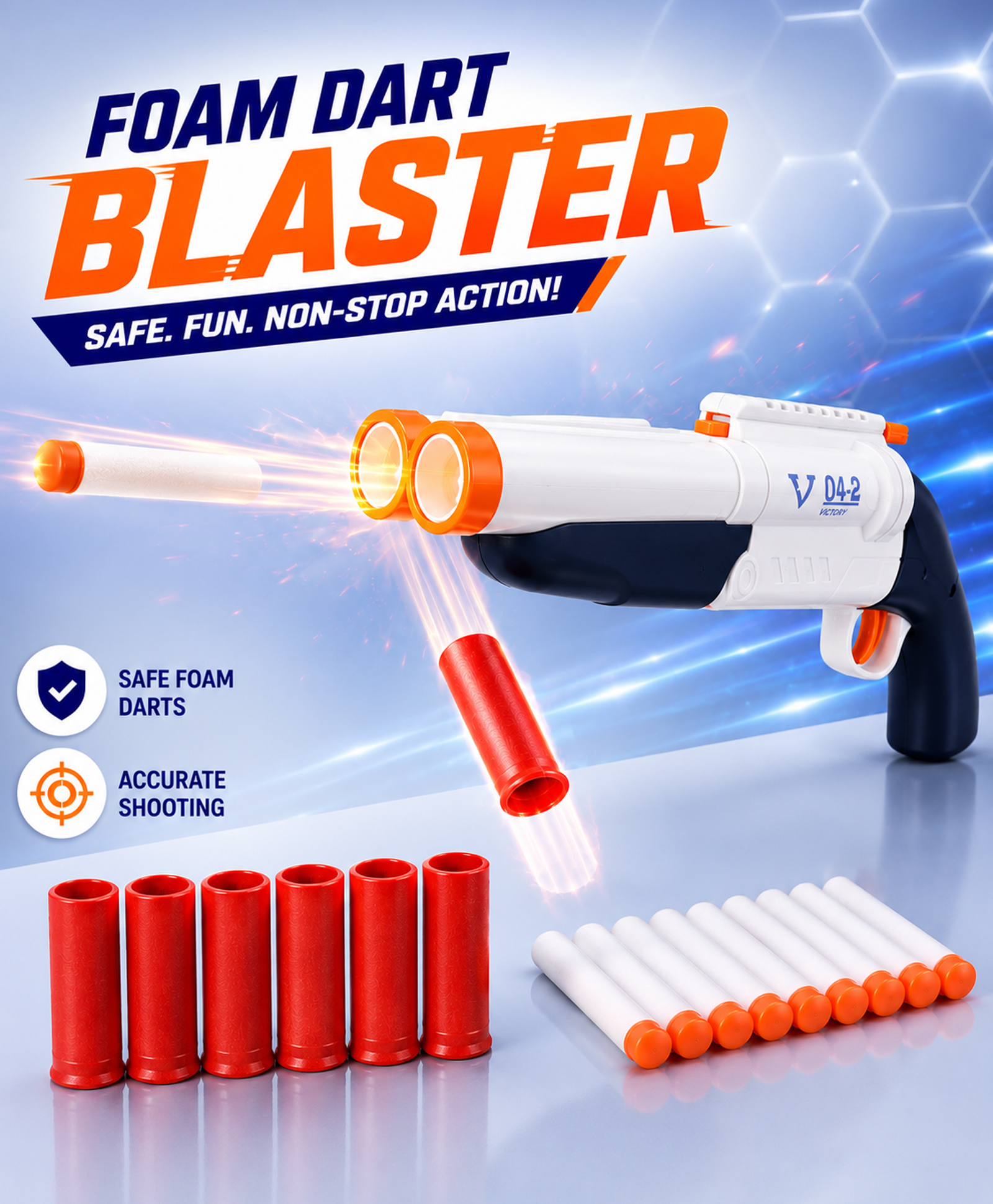 Super Blast Double Barrel Foam Dart Blaster for Kids| Shell Loading Shooting Toy Gun with 6 Shells & 10 Soft Foam Darts| BIS Certified| Realistic Shell Throwing| Indoor & Outdoor Fun-image-12