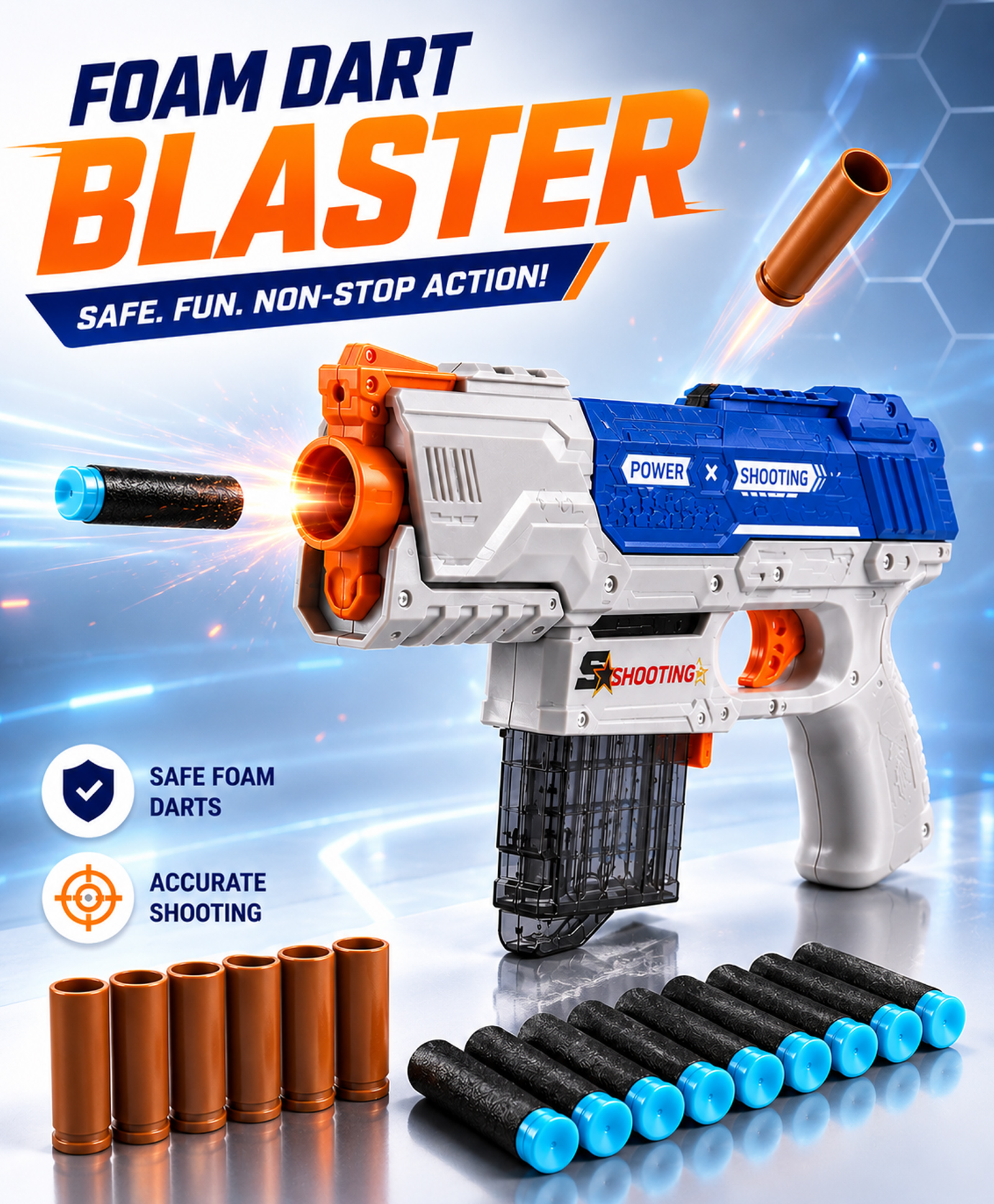 Soft Foam Dart Blaster Toy Gun for Kids| Shell Loading Blaster with 10 Foam Darts & 5 Bullet Shells| Safe Shooting Toy for Indoor & Outdoor Play| BIS Certified| Realistic Shell Throwing-image-30