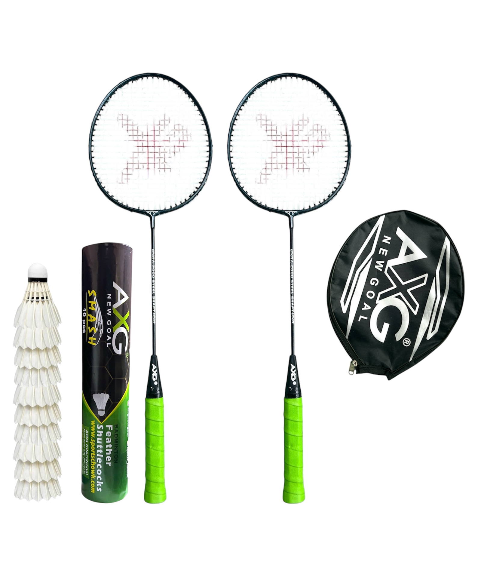 AXG New Goal Scratch Resistant A-2000 Badminton Racquets Set of 2 with 10 Feather Shuttles Badminton Kit (Green)-picture-25