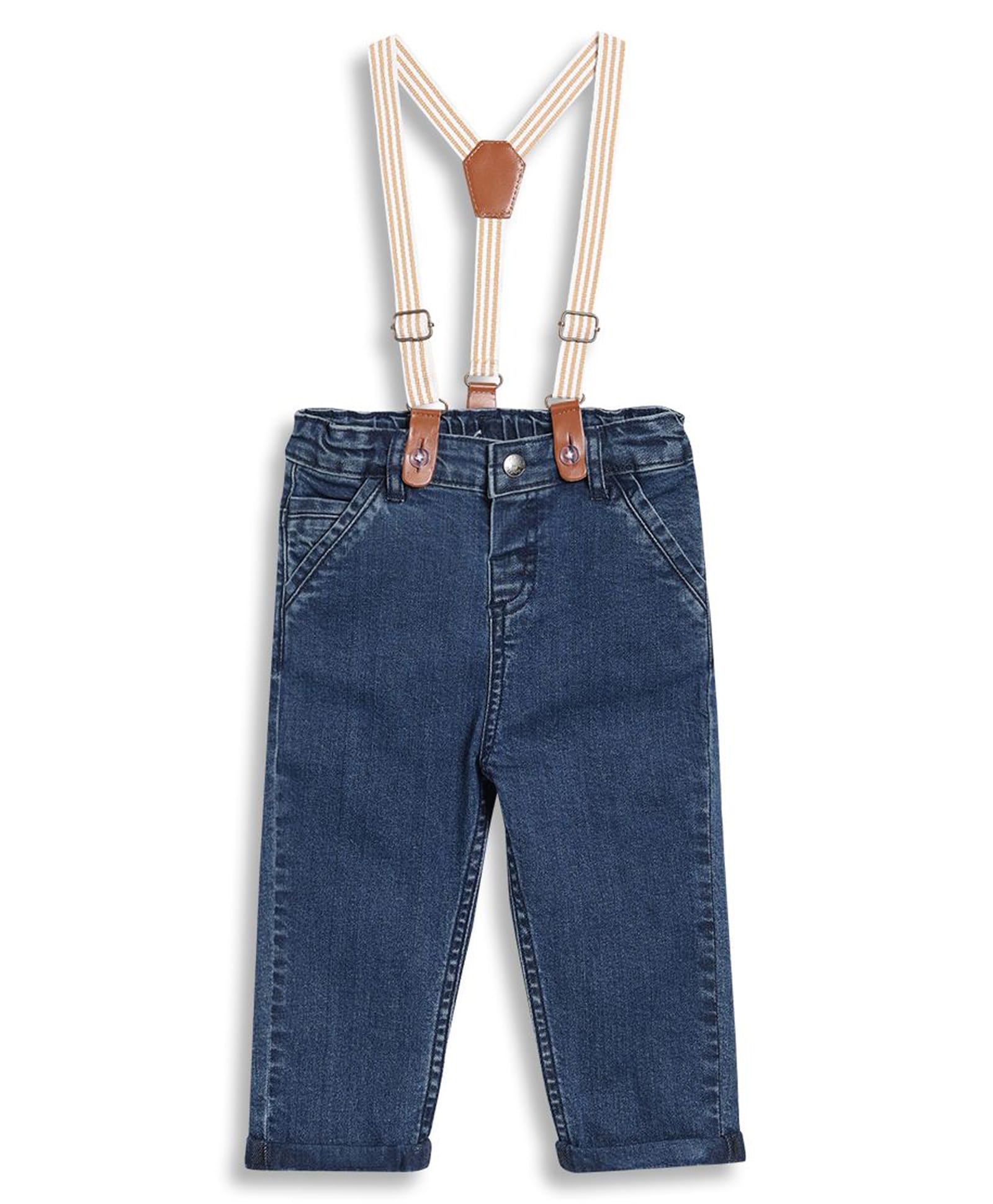 MINI KLUB Cotton Blend Woven Solid Jeans With Suspender - Blue-picture-25