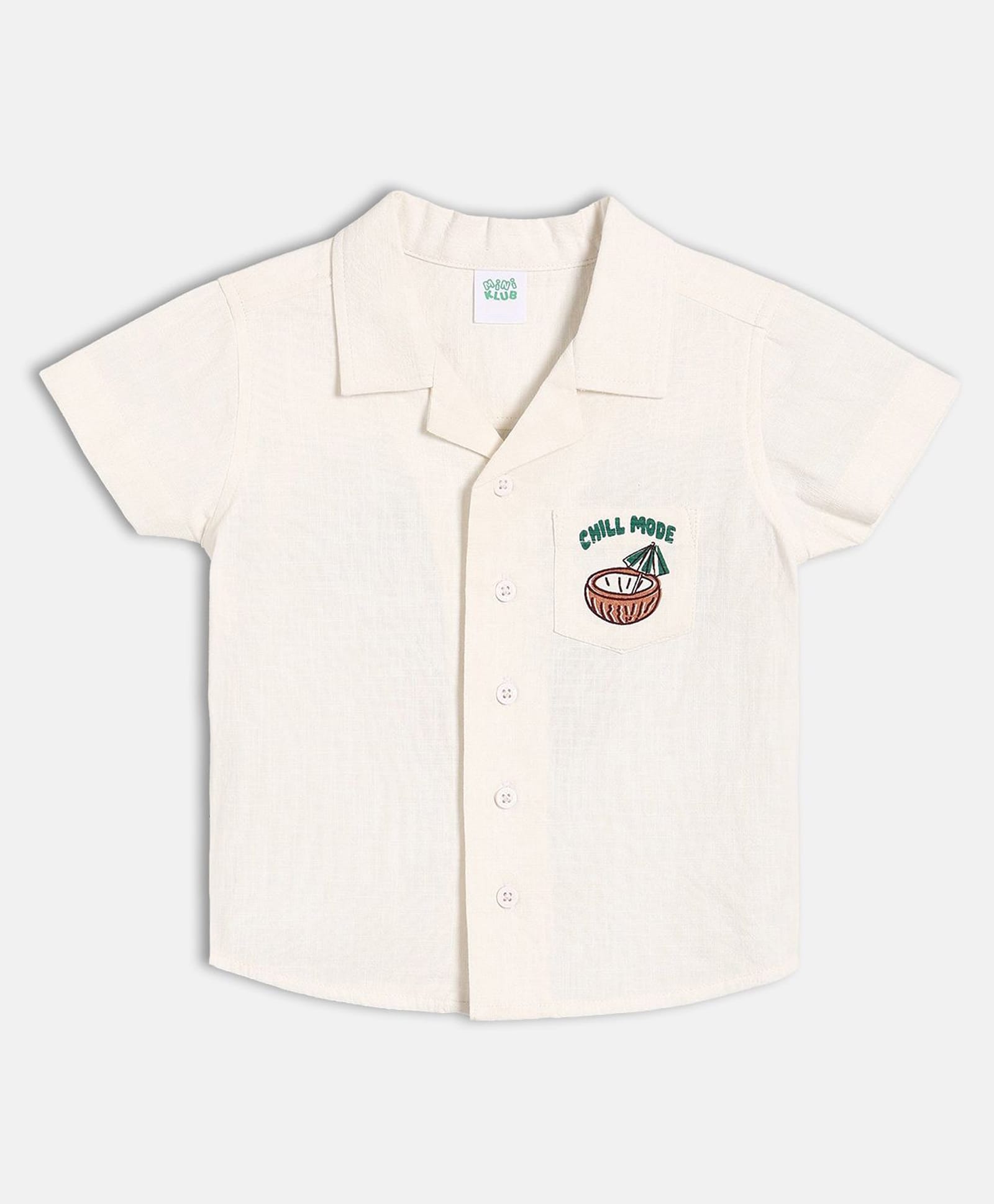 MINI KLUB Cotton Knit Half Sleeves Chill Mode Text Printed Shirt - Cream-picture-19