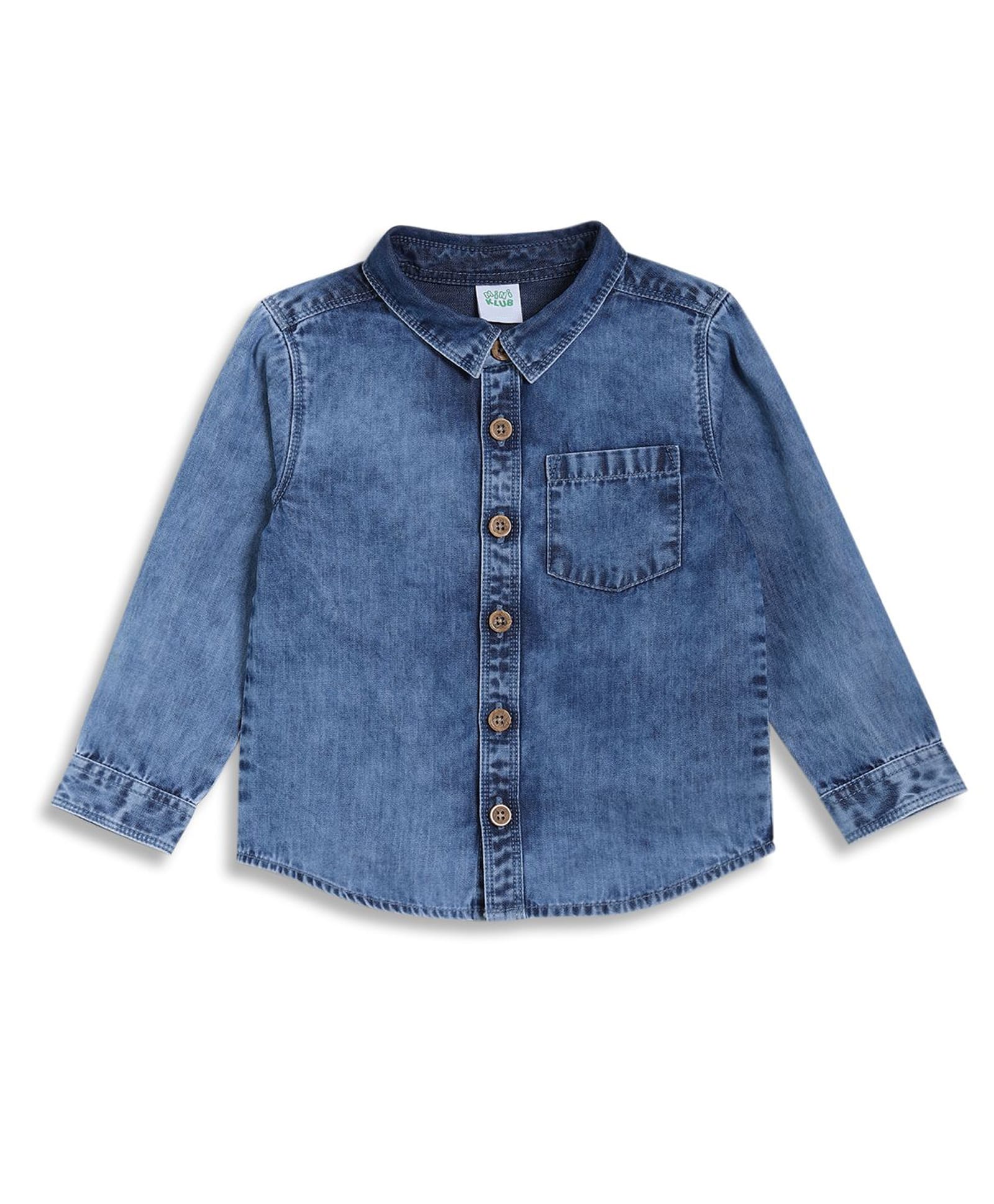MINI KLUB Cotton Knit Full Sleeves Denim Washed Shirt - Blue-picture-27