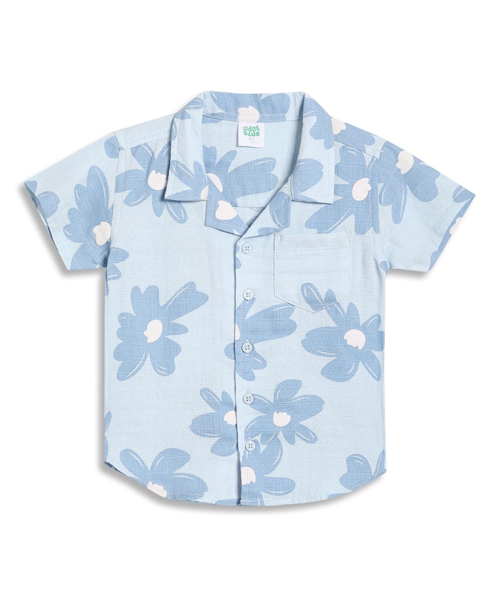 MINI KLUB Cotton Knit Half Sleeves Floral Printed Shirt - Blue-picture-18