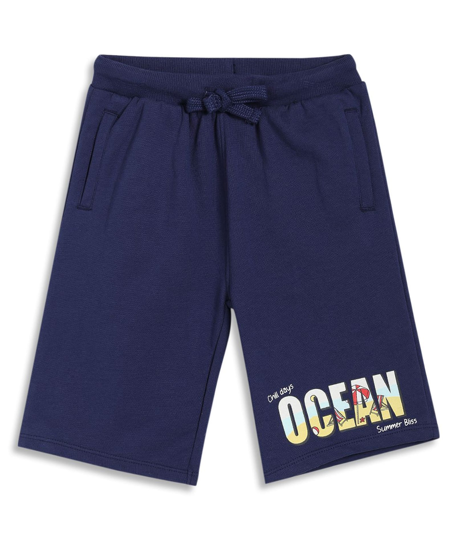 MINI KLUB Cotton Woven Ocean Text Printed Shorts - Navy Blue-picture-27