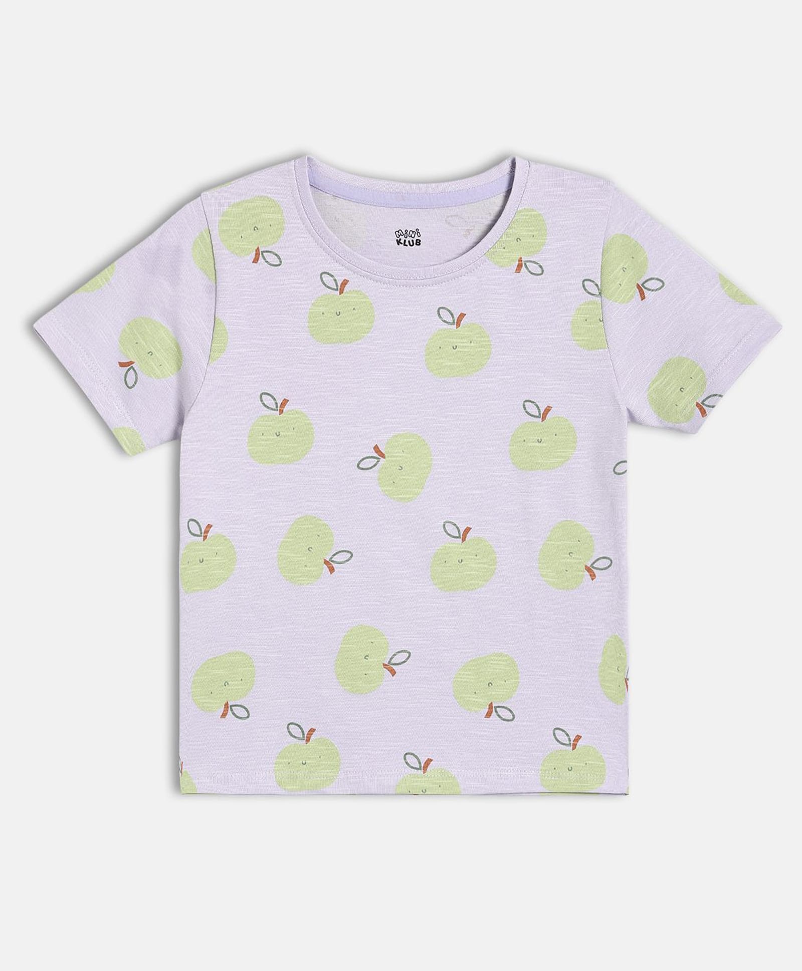 MINI KLUB Cotton Knit Half Sleeves Apple Printed Top - Grey-picture-34