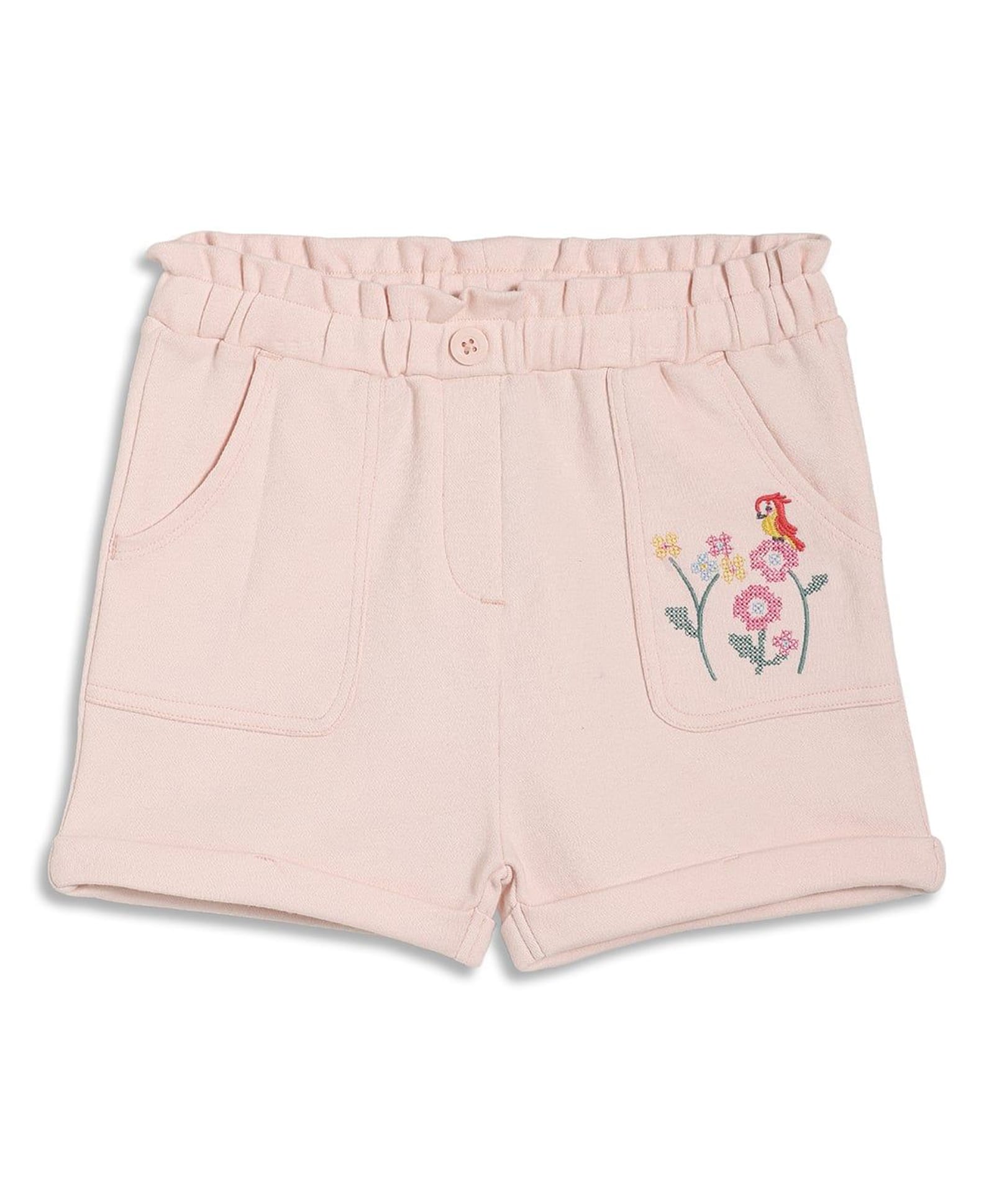 MINI KLUB Cotton Blend Knit Floral & Bird Embroidered Shorts - Pink-picture-19