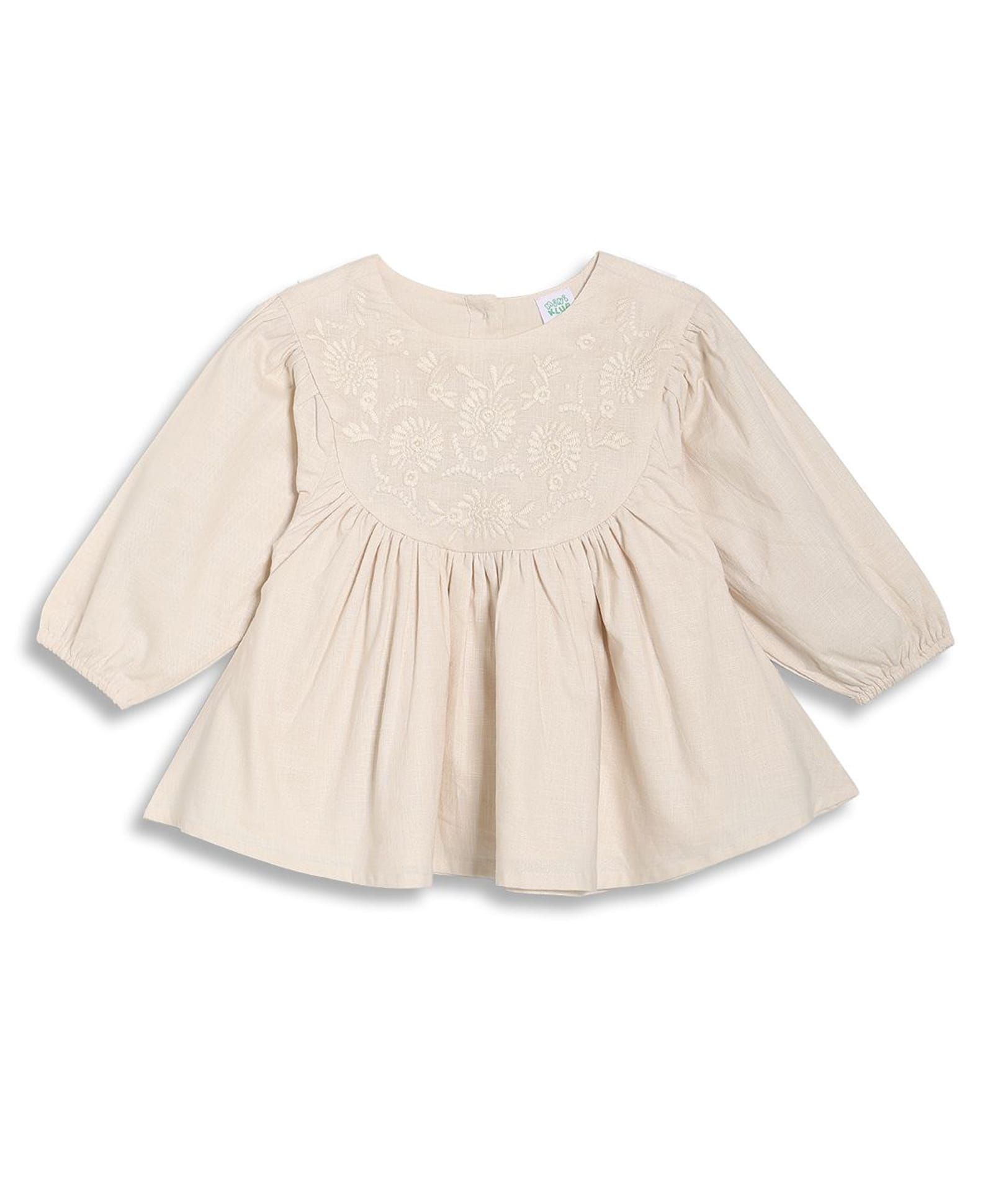 MINI KLUB Cotton Knit Full Sleeves Floral Embroidered Top - Beige-picture-25