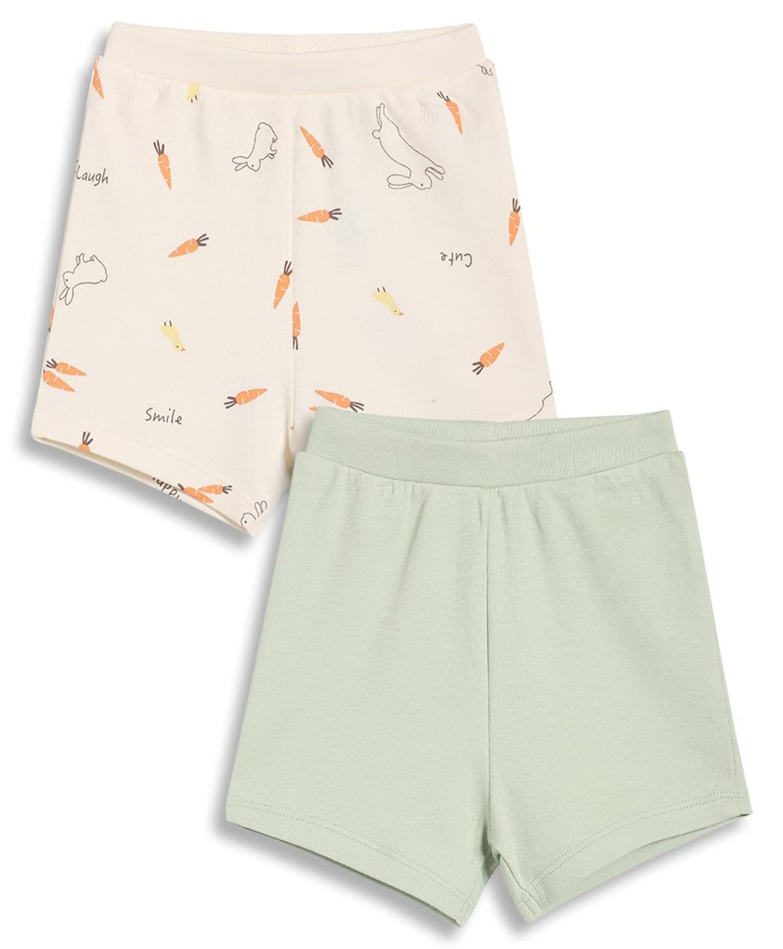 MINI KLUB Cotton Woven Pack Of 2 Solid & Bunnies Printed Shorts - Off White & Grey-picture-20