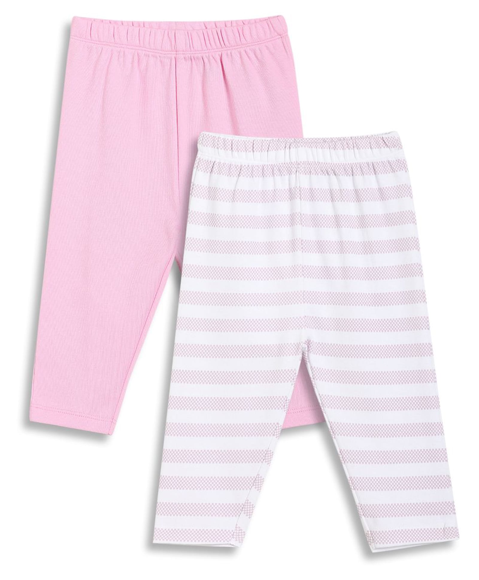 MINI KLUB Cotton Knit Pack Of 2 Striped & Solid Trousers - Pink-picture-24
