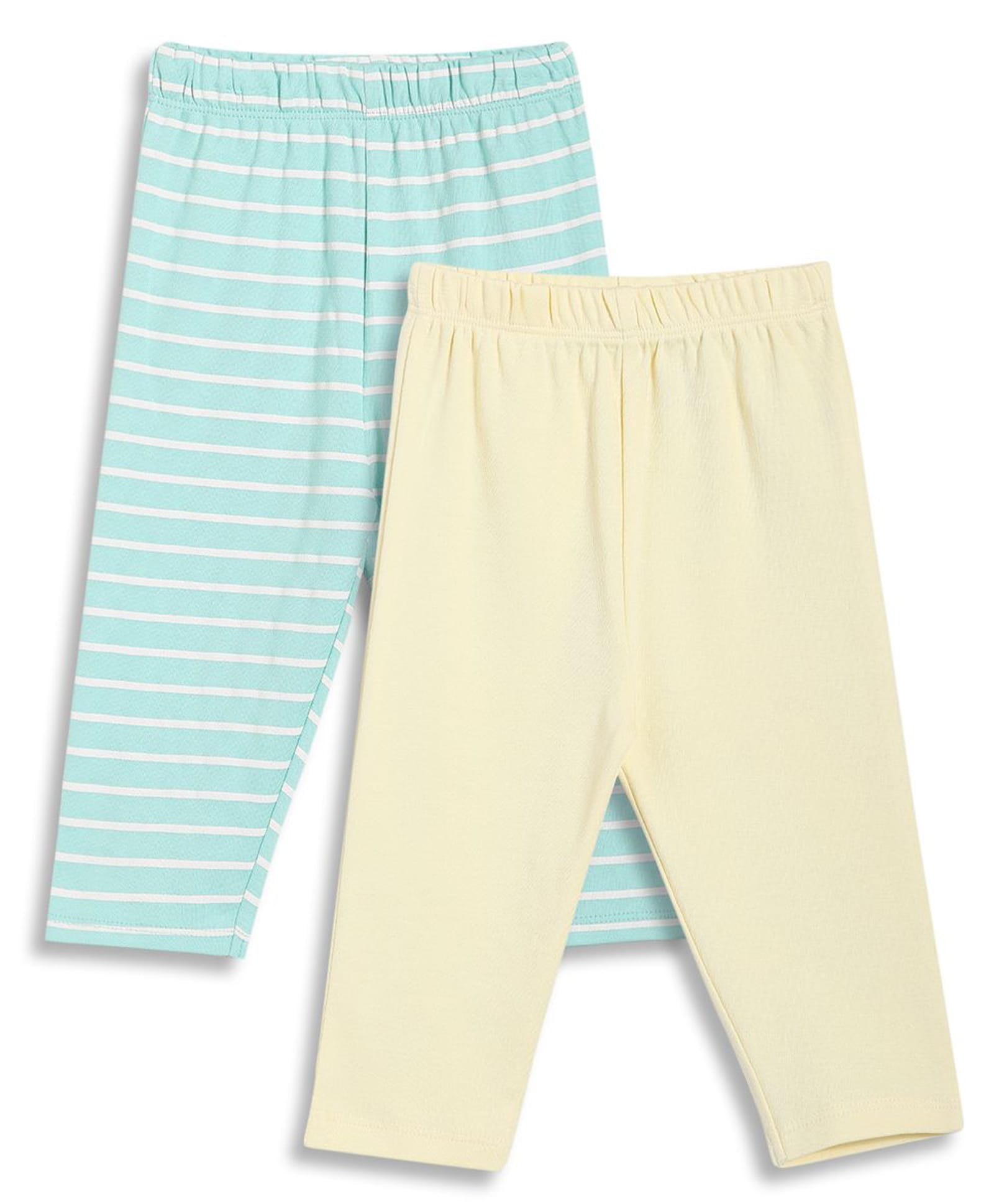 MINI KLUB Cotton Knit Pack Of 2 Solid & Striped Pants - Yellow & Blue-picture-21