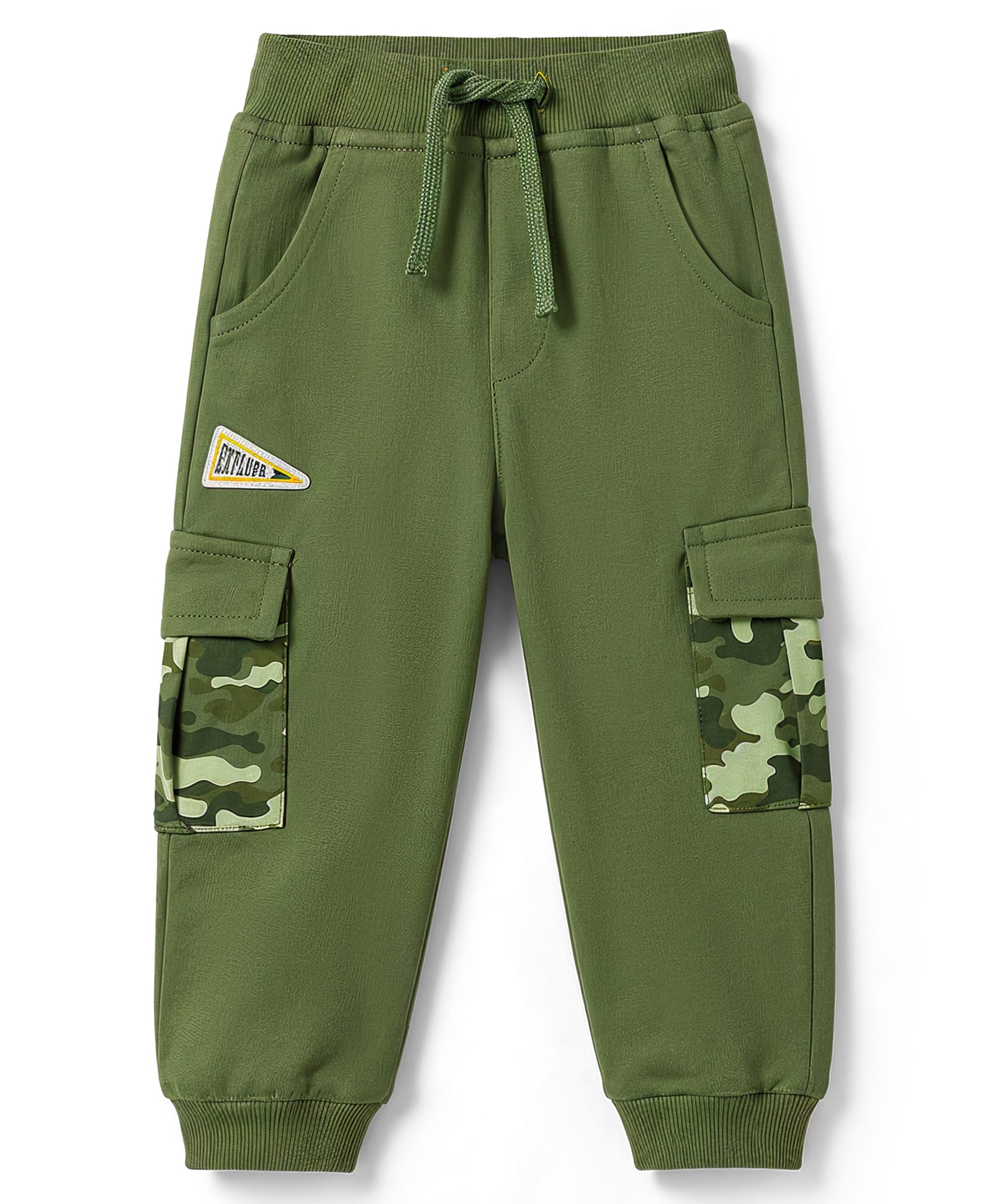 Babyhug Terry Knit Full Length Camouflage Printed Lounge Pant With Cargo Pockets & Patch - Green-image-24
