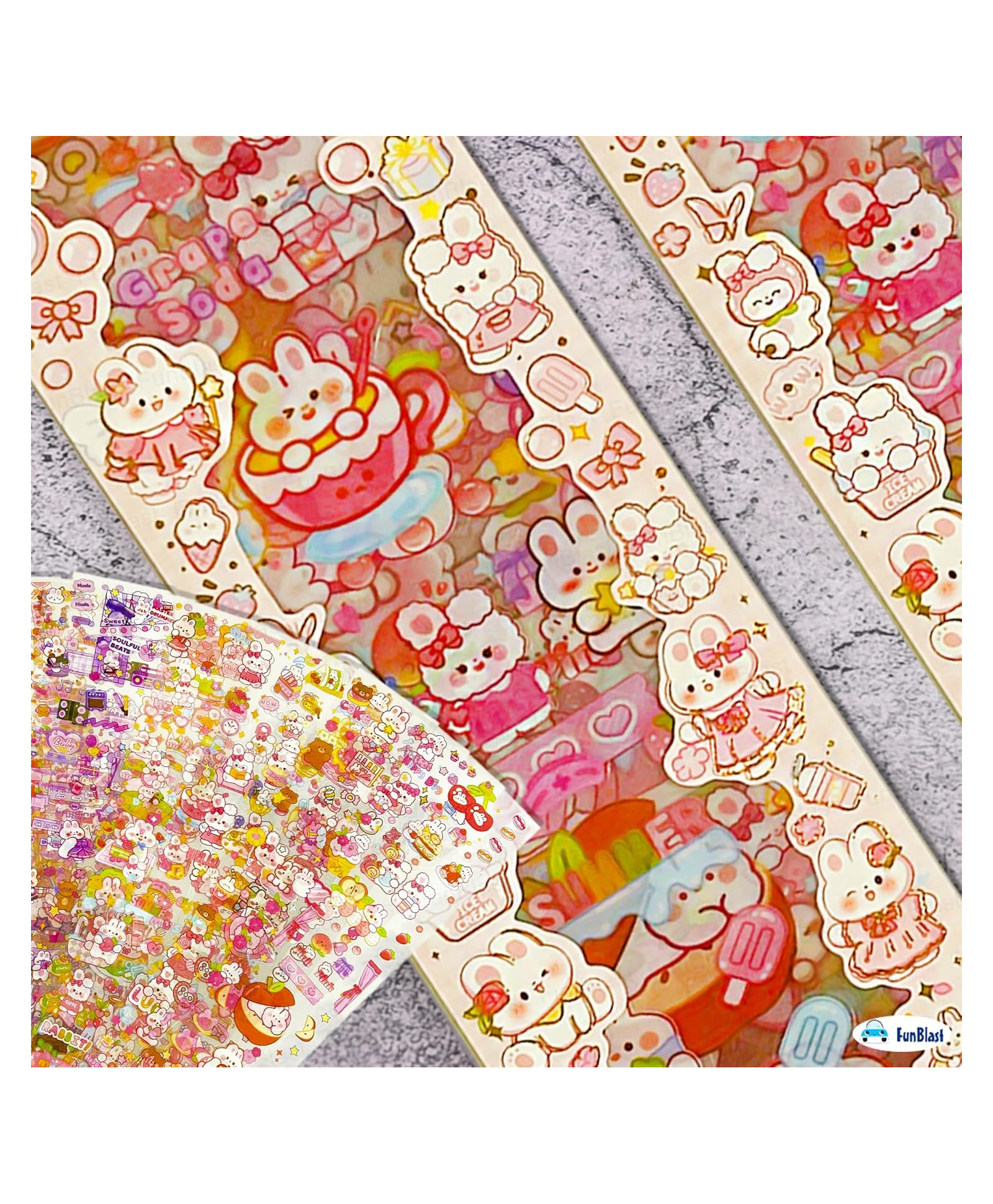 FunBlast Bunny Theme Self-Adhesive Stickers for Decoration Pack of 20 Sheets / 1000+ Pieces Stickers - Multicolor-image-7