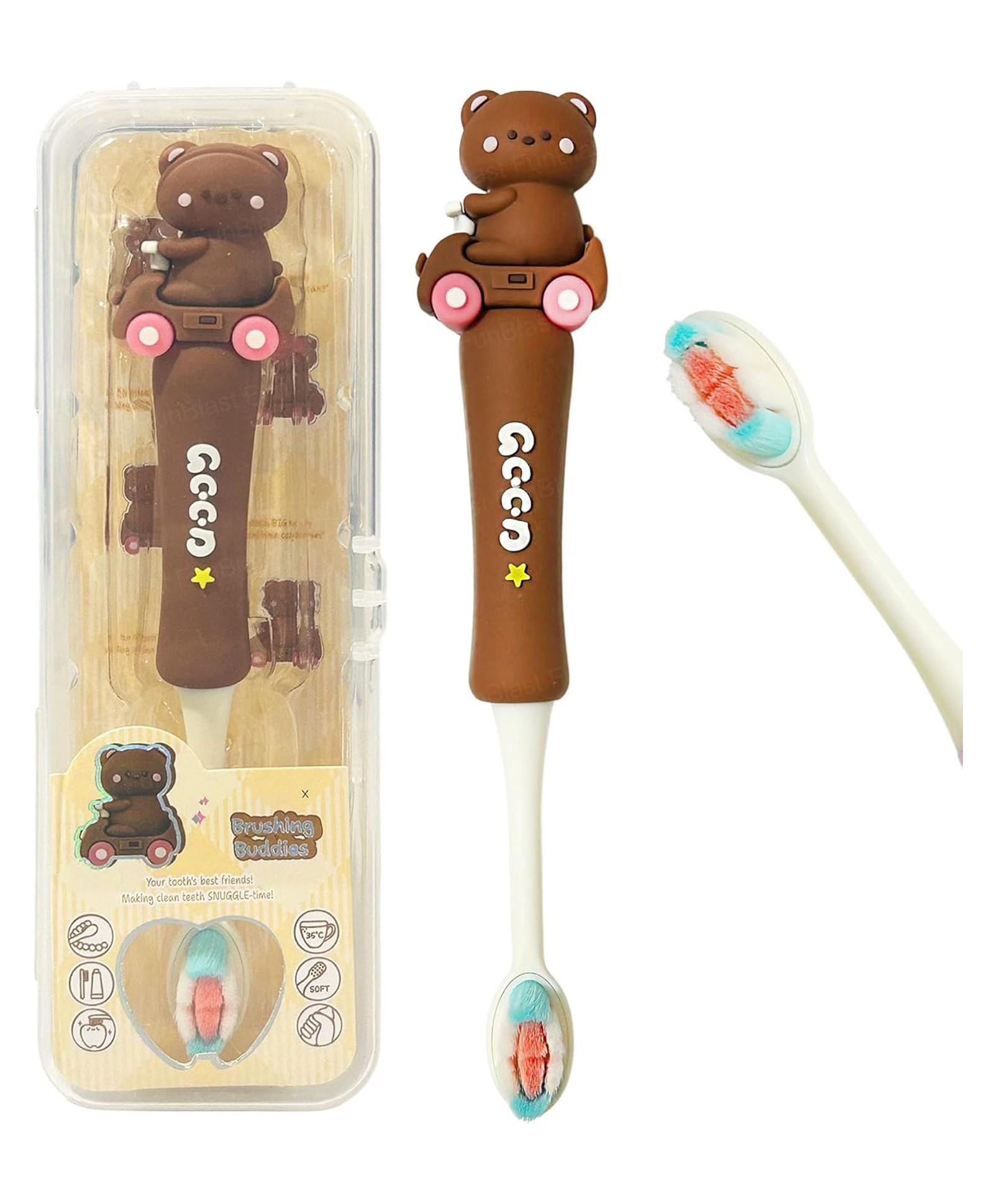 FunBlast Animal Design Soft Bristles Manual Toothbrush for Kids Pack of 1 (Brown)-image-42