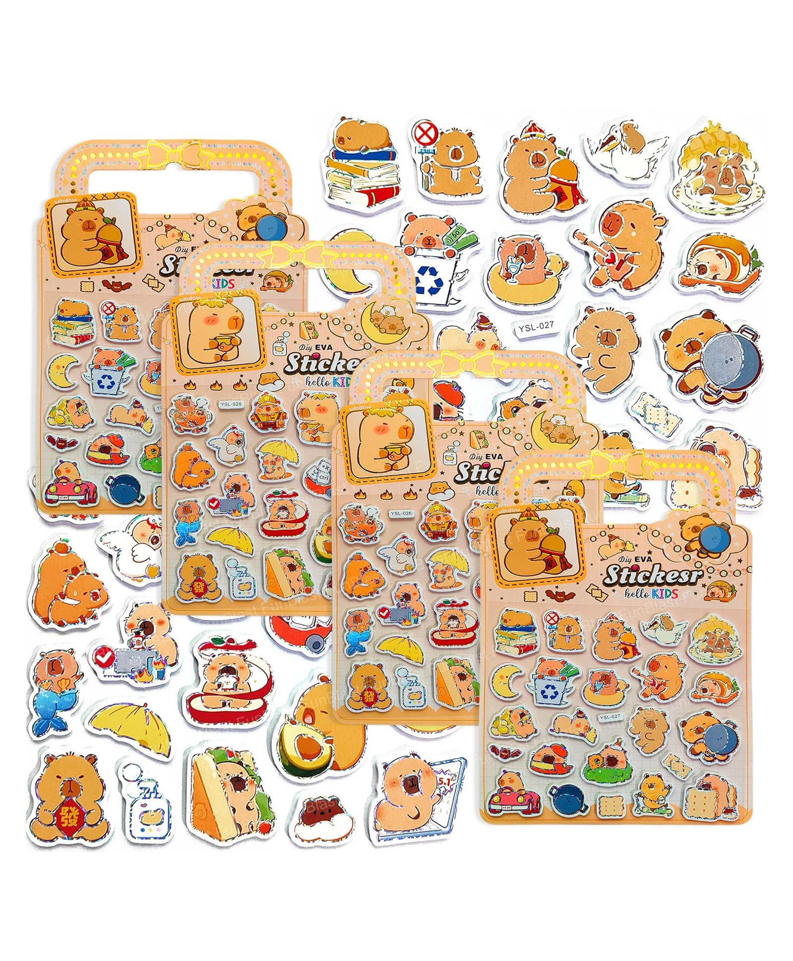 FunBlast Cute Capybara 3D Self-Adhesive Stickers for Decoration 4 Sheets, 100+ Stickers - Multicolor-image-15