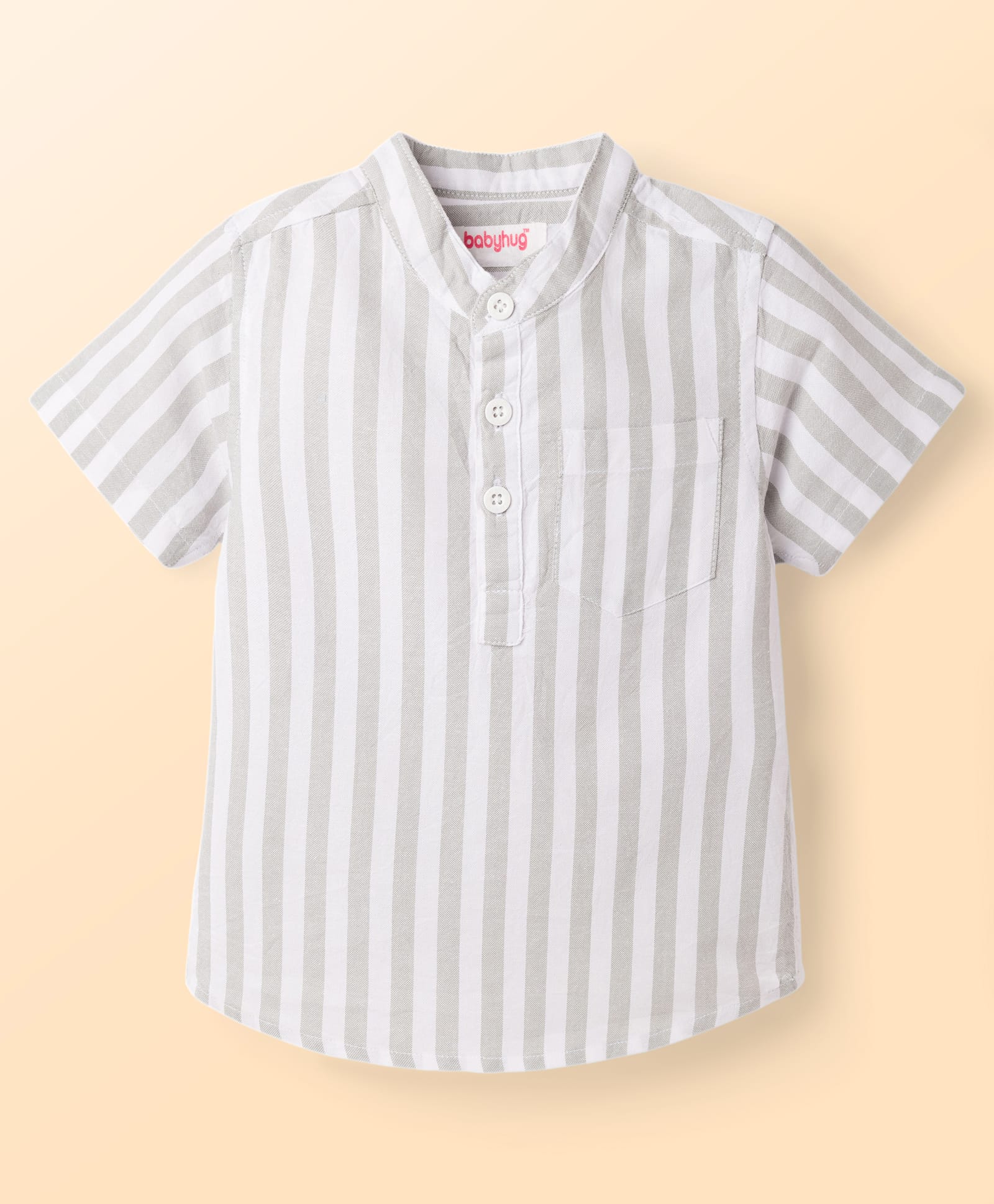 Babyhug Cotton Woven Half Sleeve Mandarin Collar Kurta Stripe Shirt Grey 9-12 Months-image-37