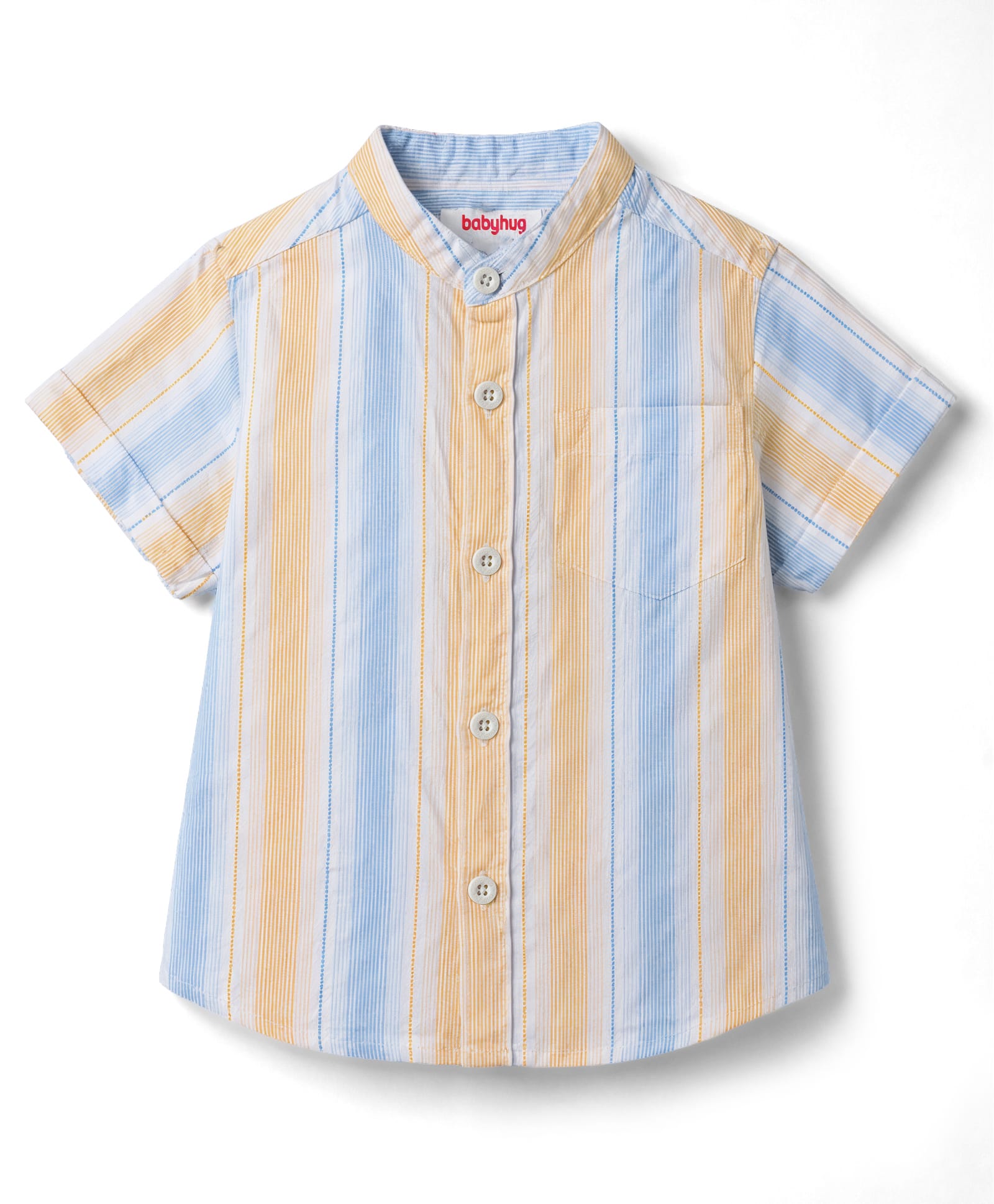 Babyhug Cotton Woven Half Sleeves Striped Shirt With Mandarin Collar - Multicolor-image-3