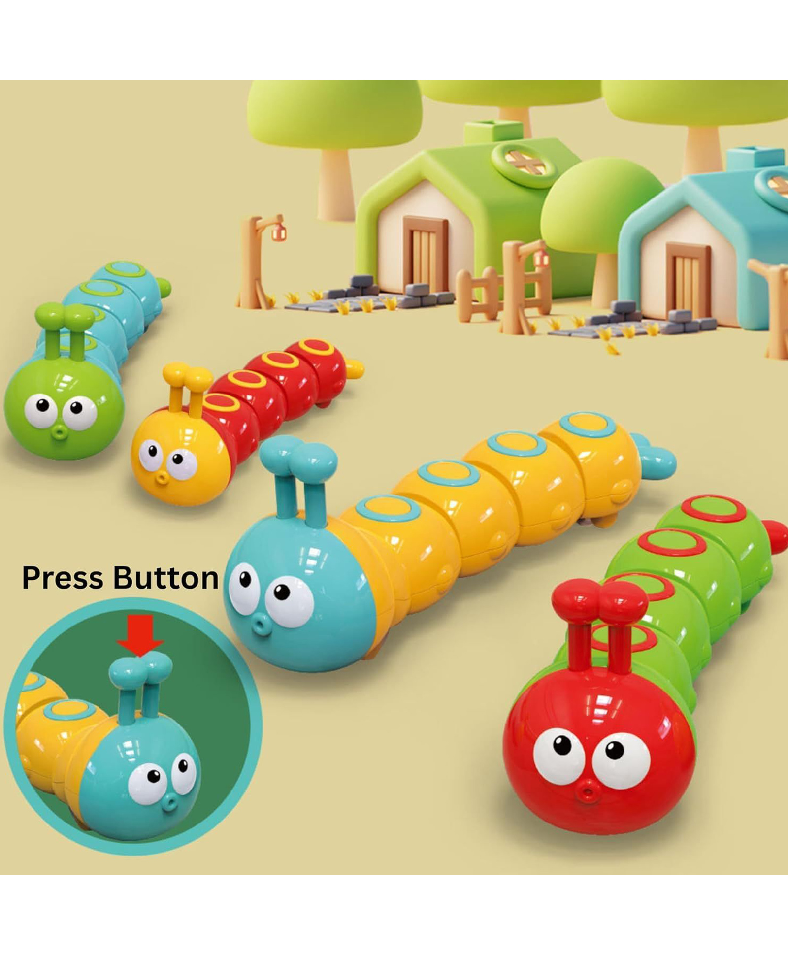 SANJARY Press & Go Caterpillar Toy with Moving Body, Bright Colors, Cute Insect Design, Interactive Baby Toddler Educational Learning Toy Gift - Color & Design May Vary-picture-20