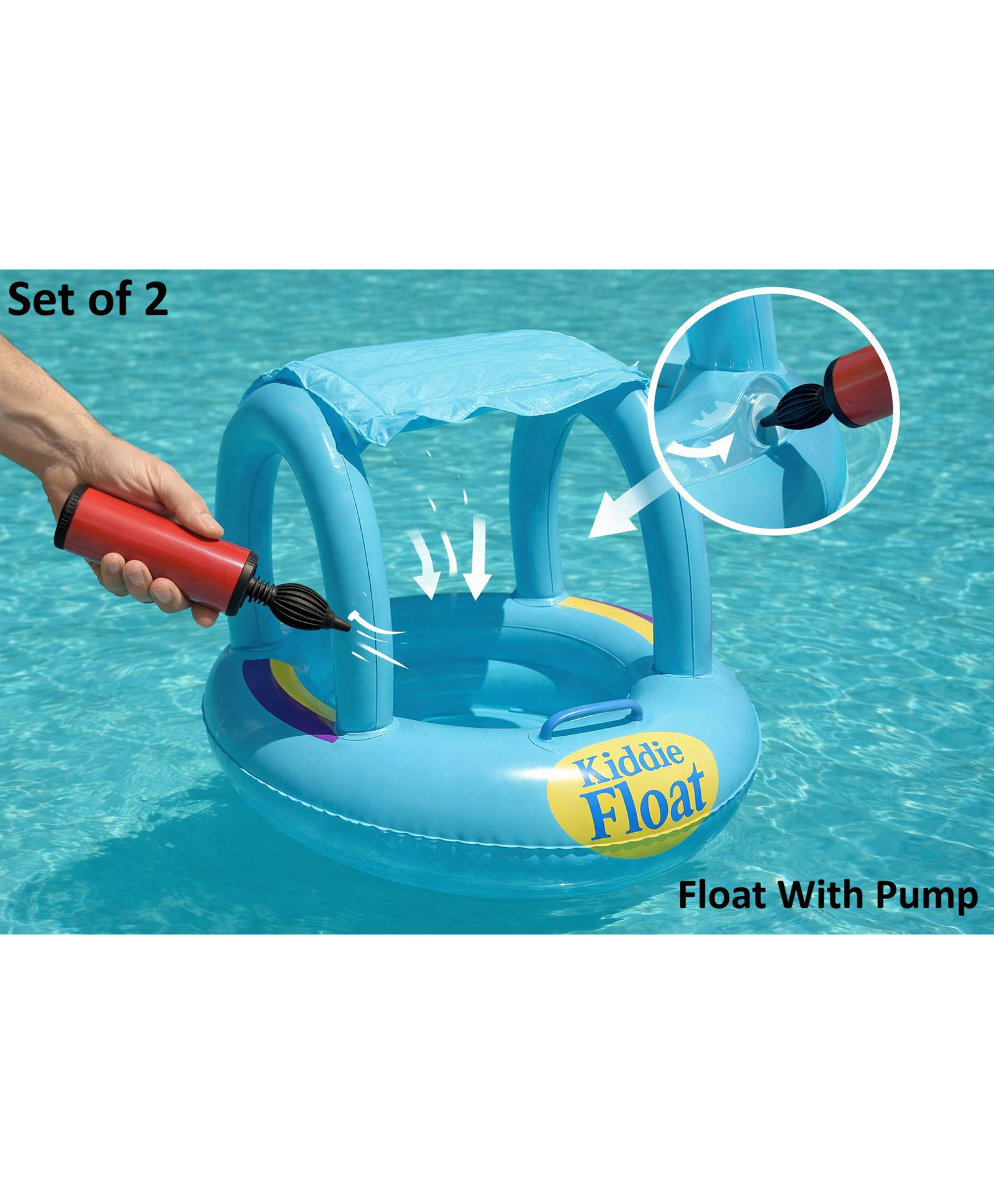 SANJARY Set of 2 Inflatable Baby Pool Float Seat with Sunshade Canopy, Toddler Swim Ring with Hand Pump, Safe Summer Swimming Trainer Toy color design may vary-picture-24